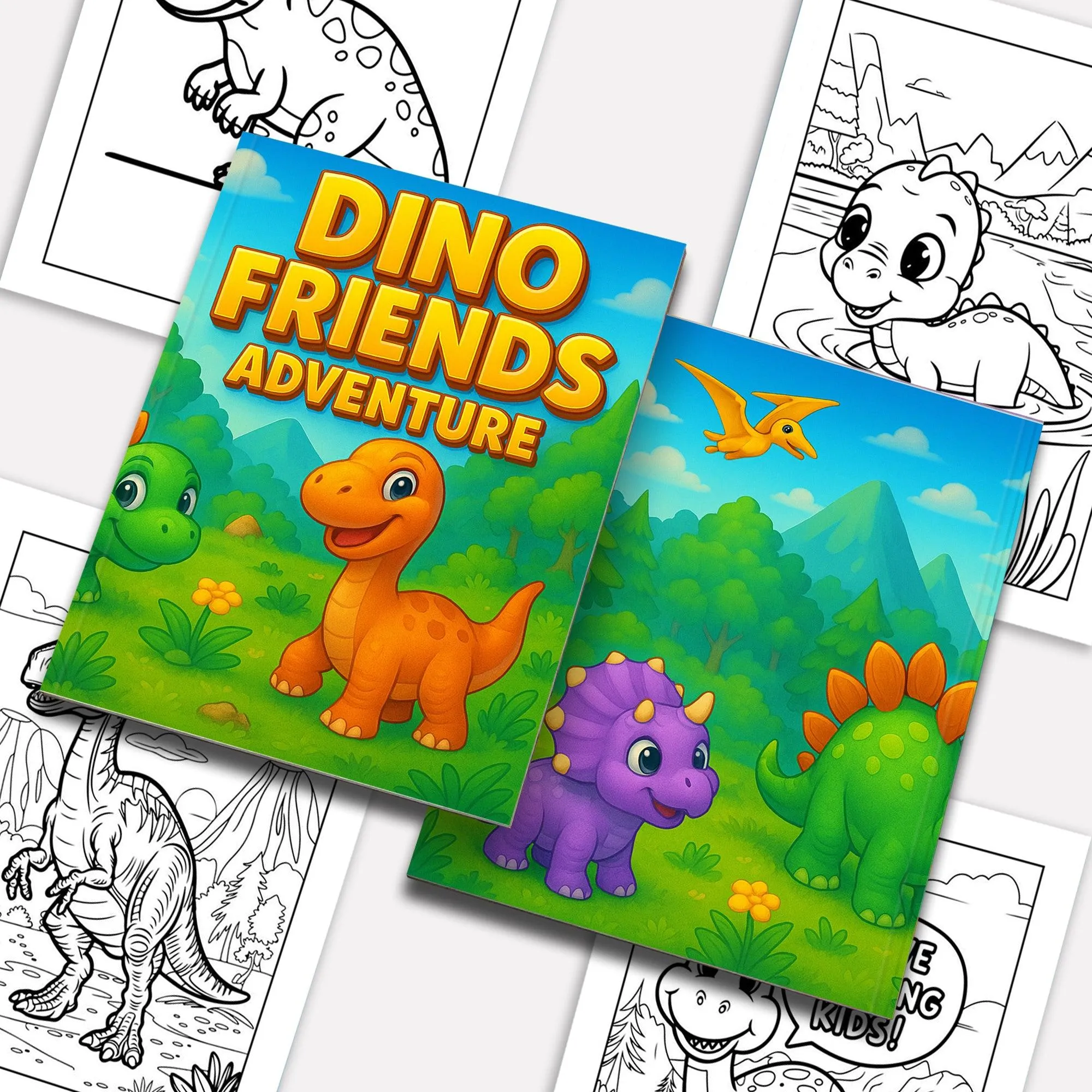 Dino Friends Adventure – Dinosaur Coloring Pages – 48 Pages – Fun and Friendly Dinos – For Kids