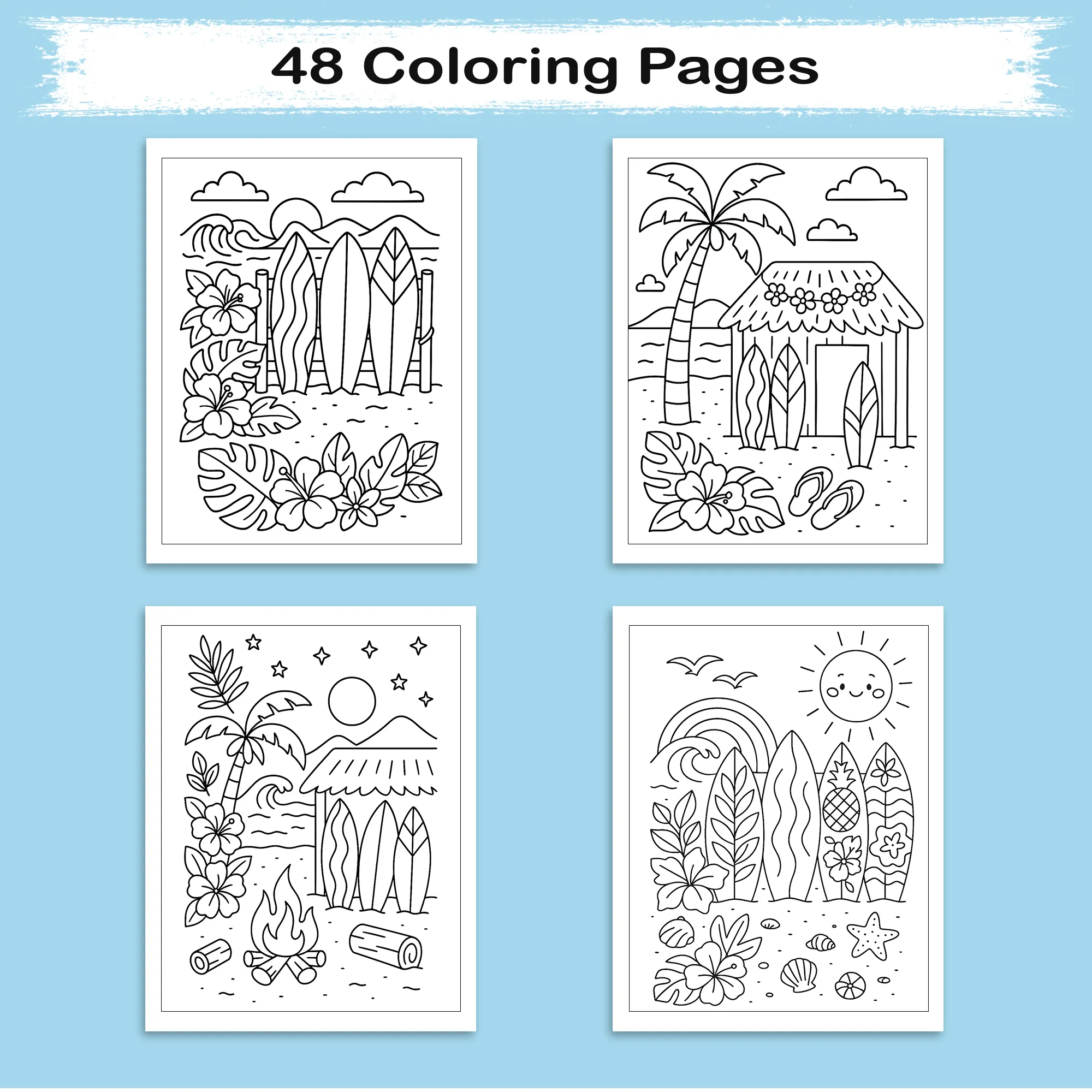 Tropical Surf Party Coloring Pages – 48 Fun Designs for Kids - image 4