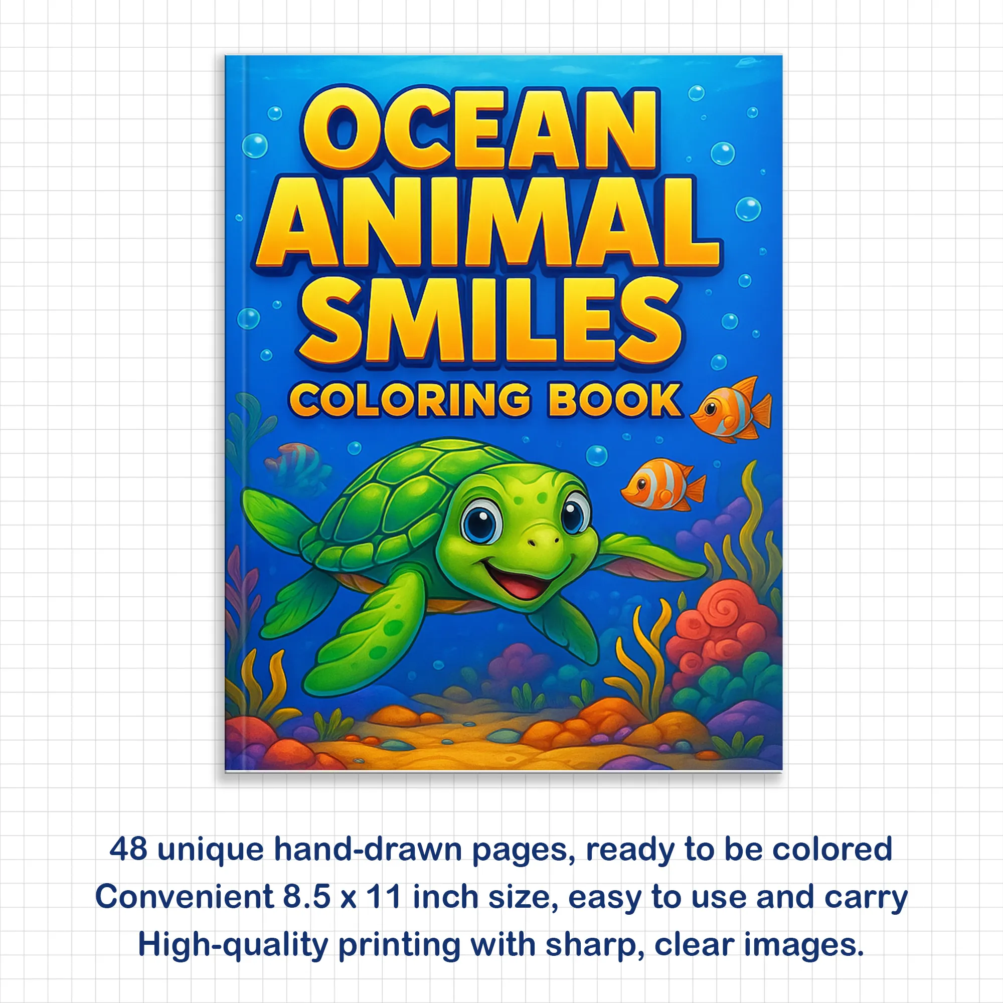 Ocean Animal Smiles  – Animal Coloring Pages – 48 Pages – Cute Sea Creatures, Whales, Turtles & Jellyfish – For Kids - image 2