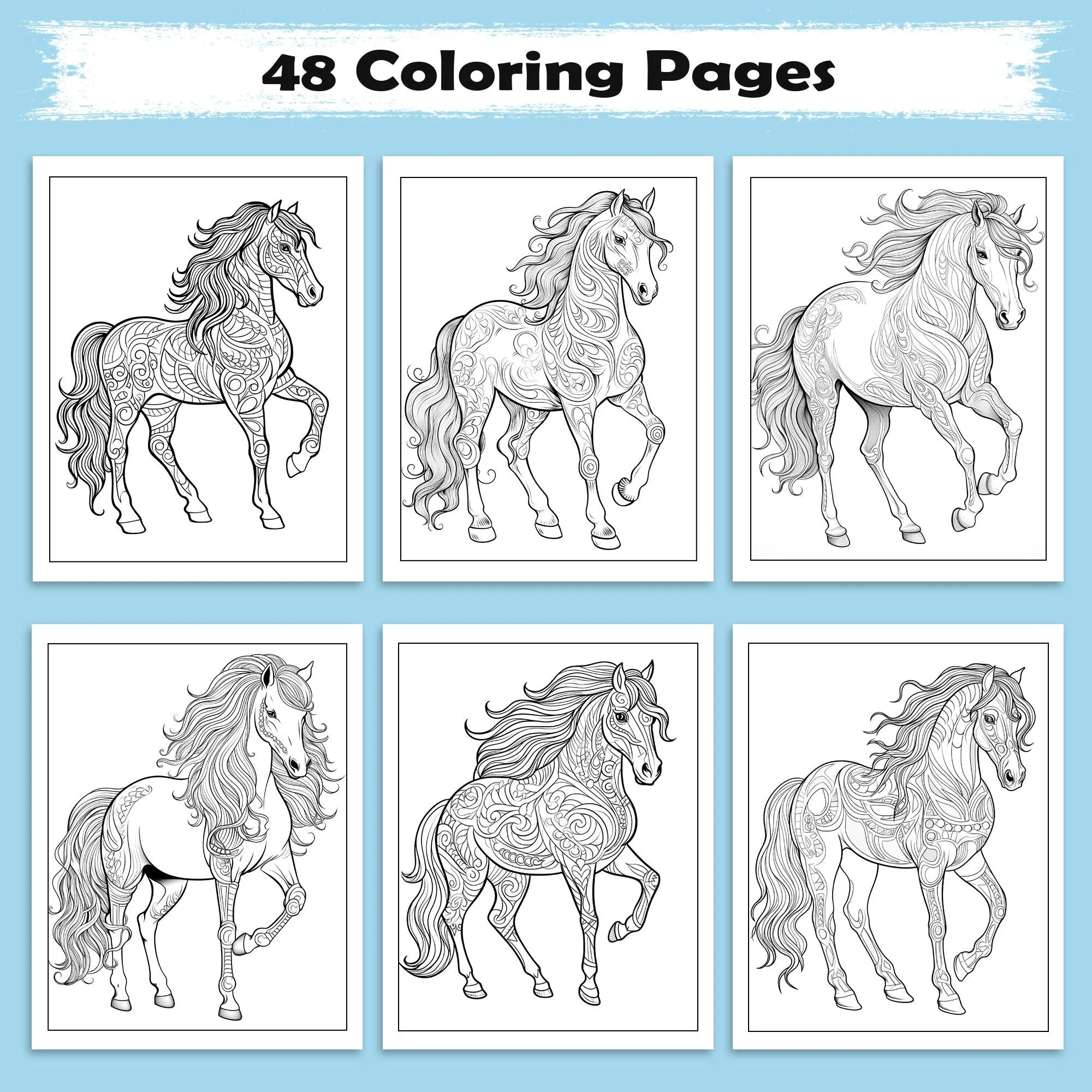 Majestic Horse Mandalas Coloring Pages – 48 Elegant Line Art Designs for Adults - image 2