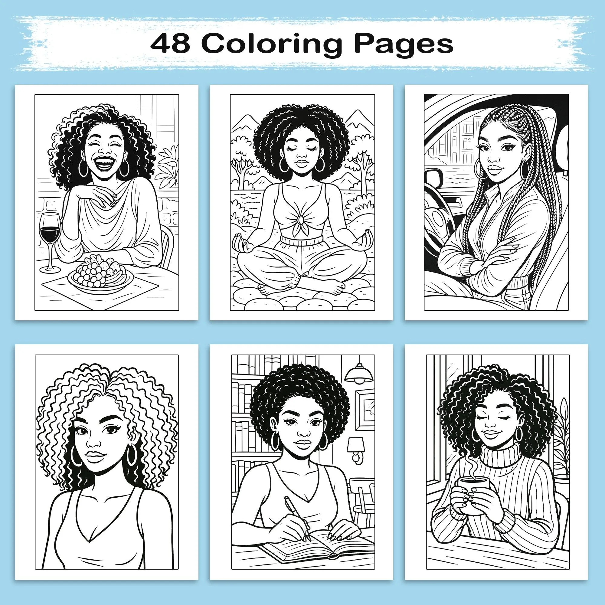 Confident Beauty Black Women Coloring Pages – 48 Pages – Bold, Empowering, Self-Love Portraits – For Adults - image 4