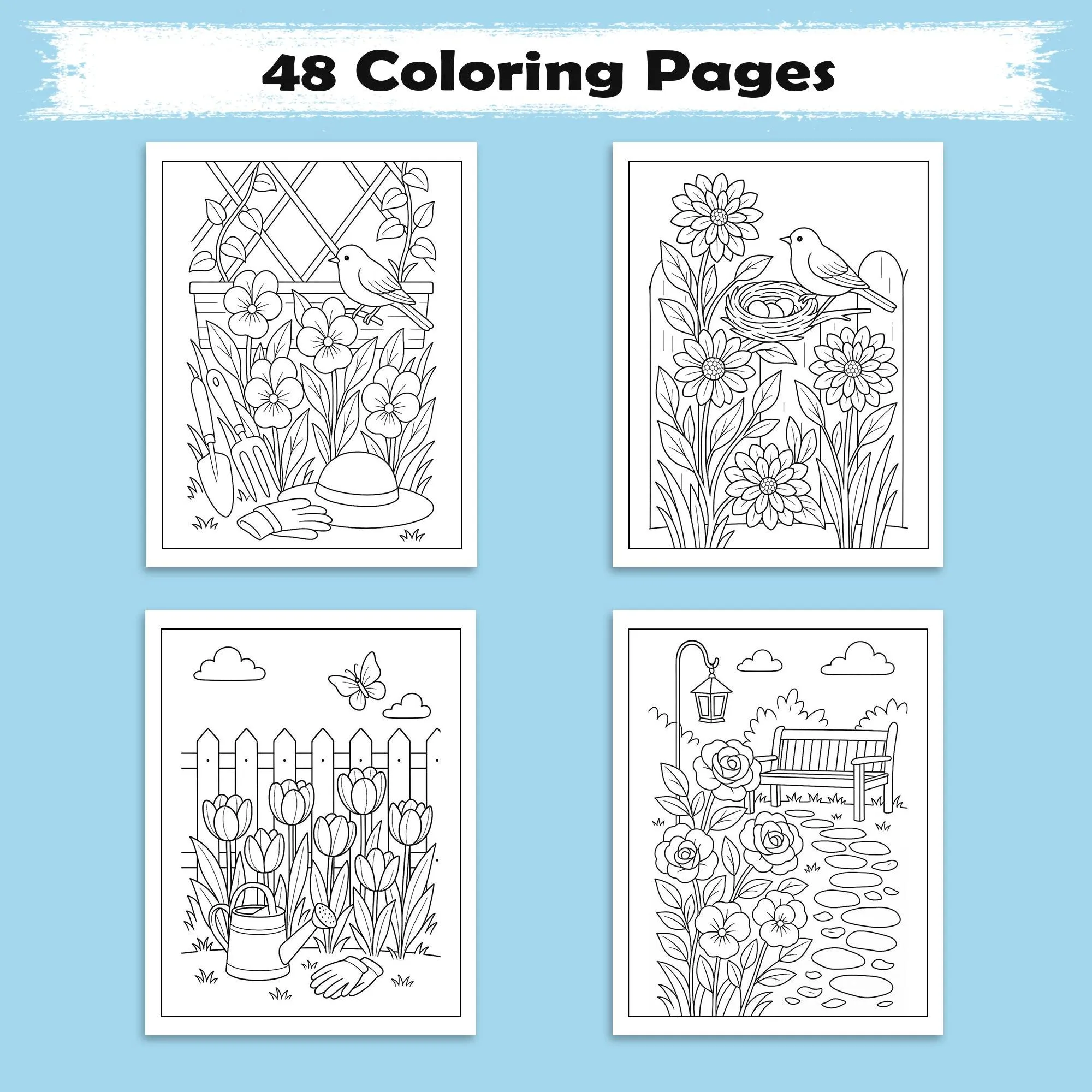 Backyard Bloomscapes – Flower Coloring Pages – 48 Pages – Cozy Gardens, Tulips, Roses, Birdhouses – For Adults - image 2