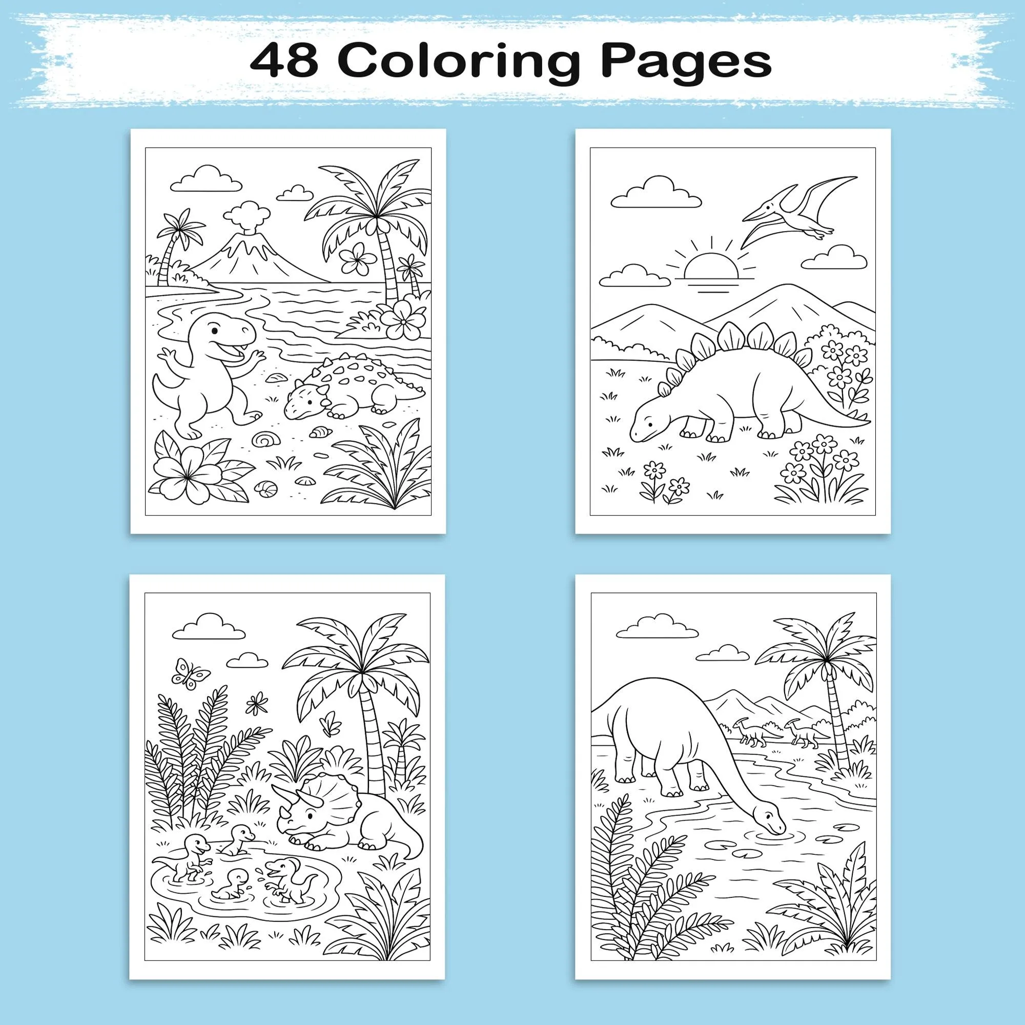 Dinosaur Beach Adventures – Dinosaur Coloring Pages – 48 Pages – Fun, Tropical, Prehistoric Playtime – For Kids - image 3