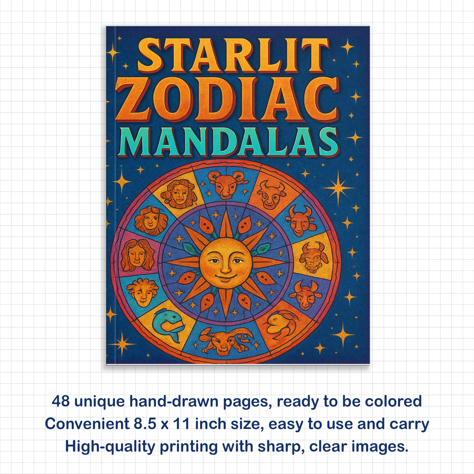 Starlit Zodiac Mandalas – Zodiac Coloring Pages – 48 Pages – Cosmic Patterns, Horoscope Magic – For Adults - image 2