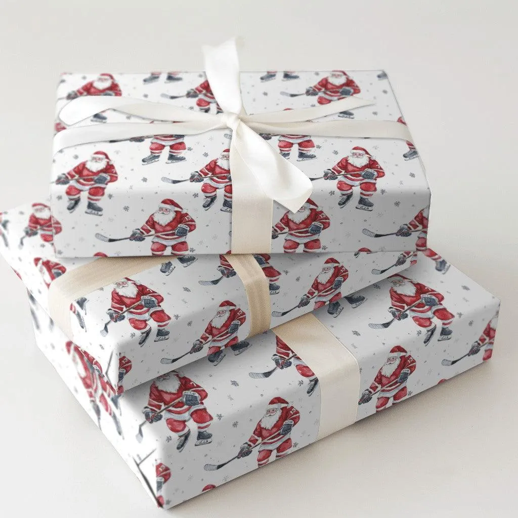 Hockey Santa Wrapping Paper, 13 Claus Playing Ice Watercolor on White Gift Wrapping Paper, Gift Wrap for Players, Coaches and Sports Fans - image 7