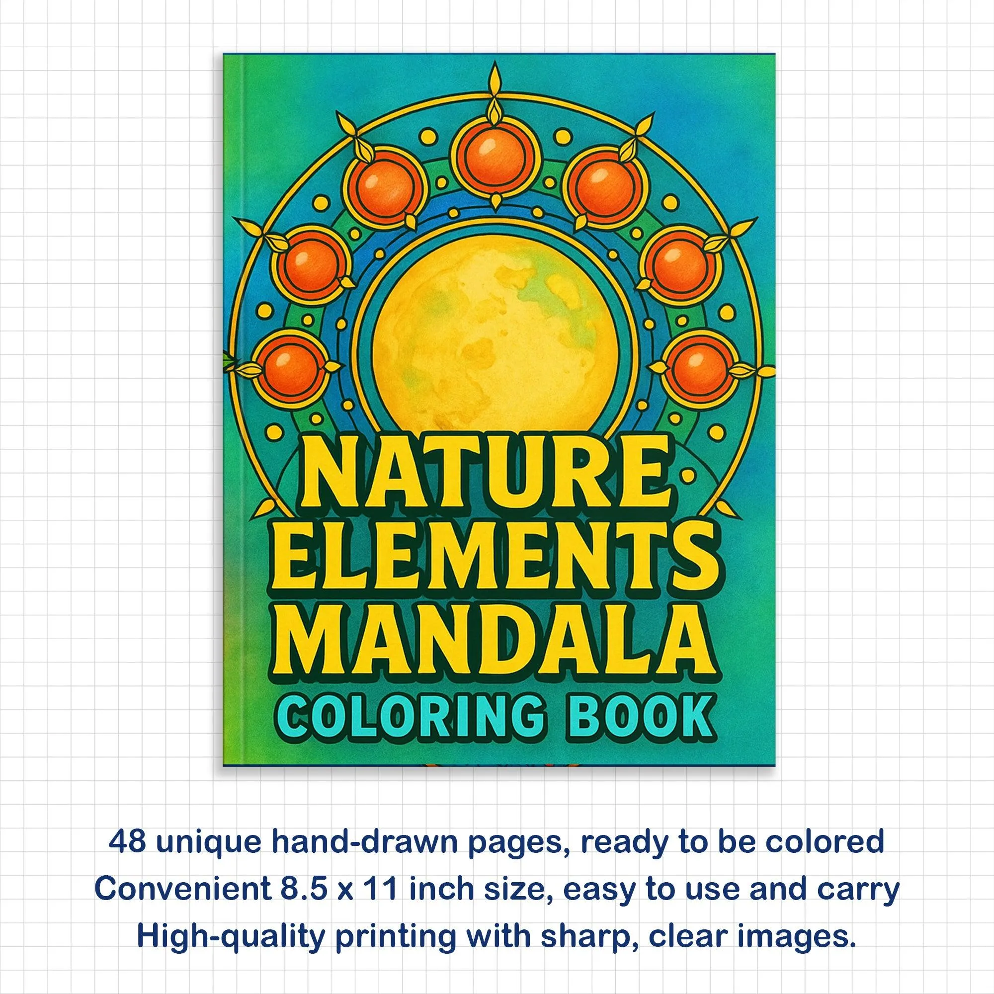 Nature Elements Mandala – Mandala Coloring Pages – 48 Pages – Leaves, Stones, Waves & Celestial Forms – For Adults - image 3