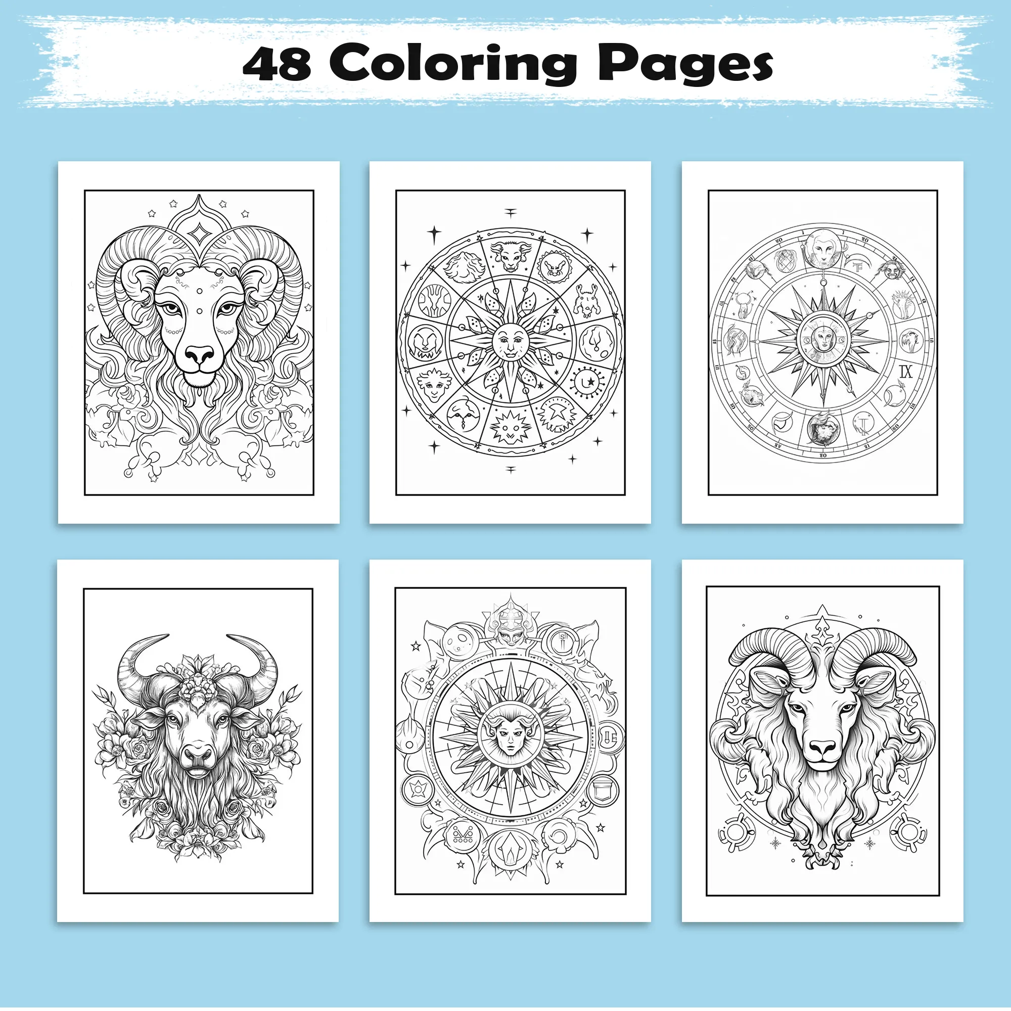 Starlit Zodiac Mandalas – Zodiac Coloring Pages – 48 Pages – Cosmic Patterns, Horoscope Magic – For Adults - image 3