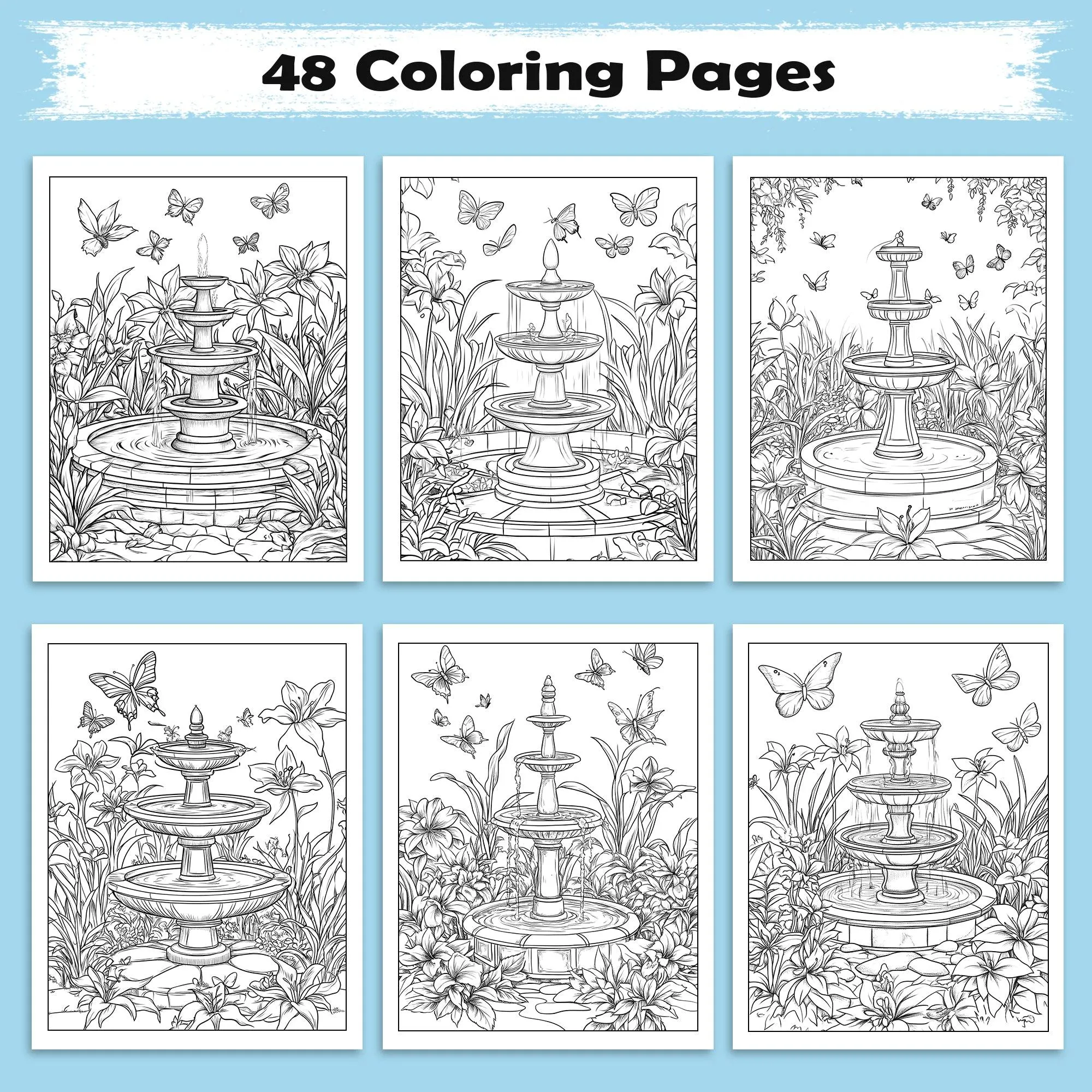 Secret Garden Fountain Coloring Pages – 48 Pages – Beautiful Garden, Fountains, and Floral Designs – For Adults - image 3