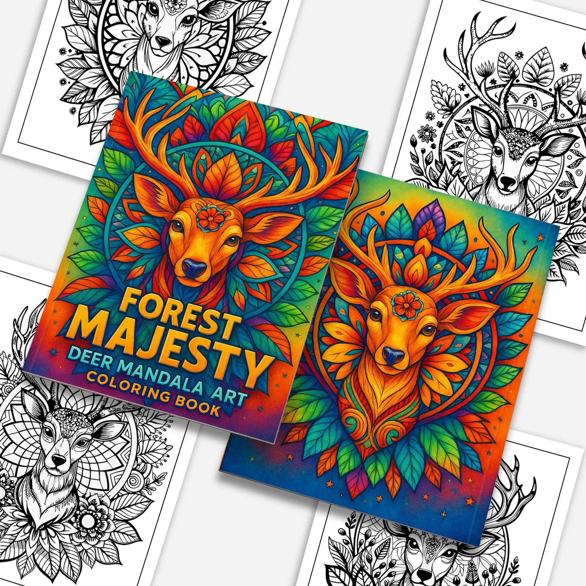 Forest Majesty – Deer Mandala Art Coloring Pages ��� 48 Pages – Intricate Forest Animal Designs – For Adults