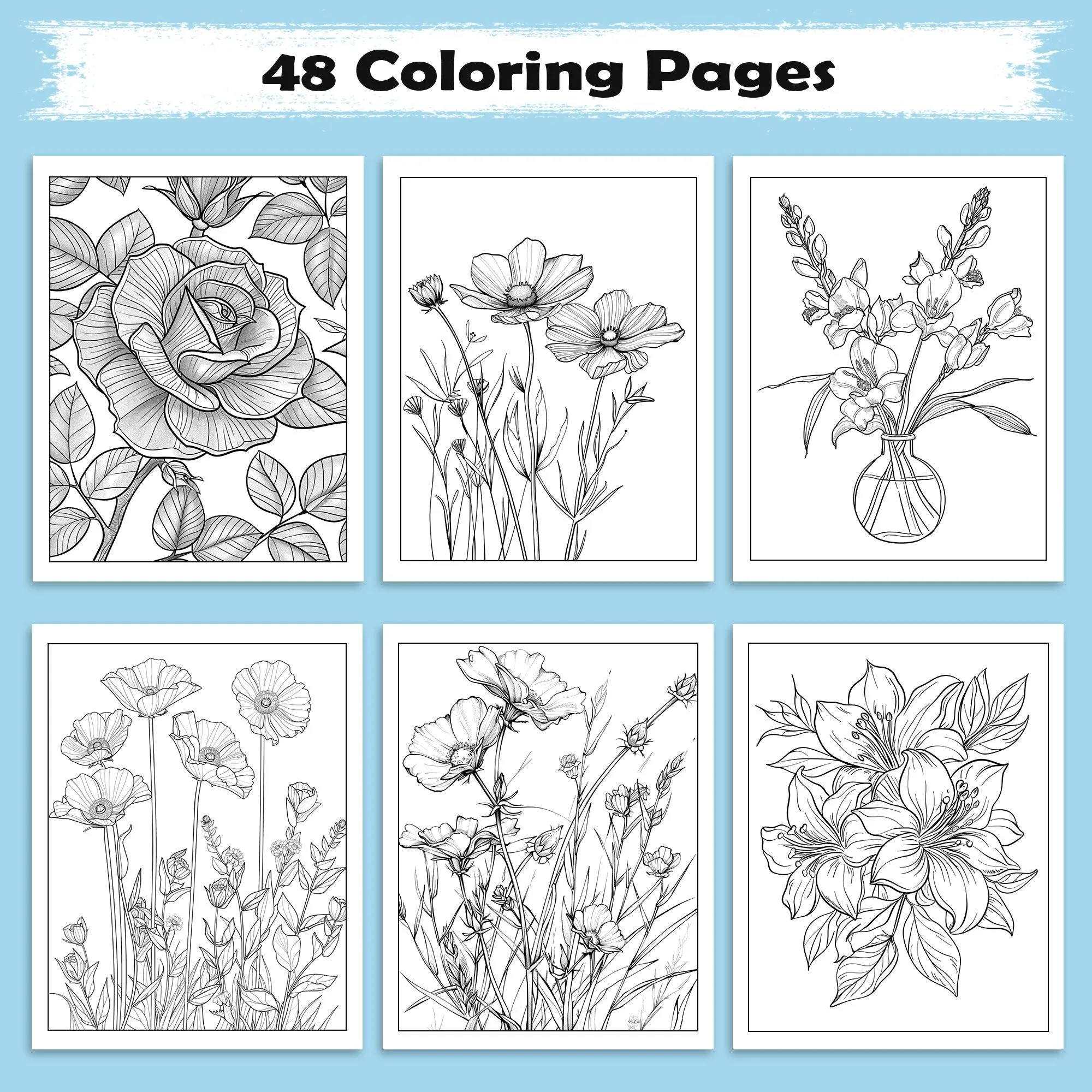 Blossom Dreams Coloring Pages – 48 Pages – Floral Wonderland Art, Beautiful Flowers, Nature Designs – For Adults - image 3