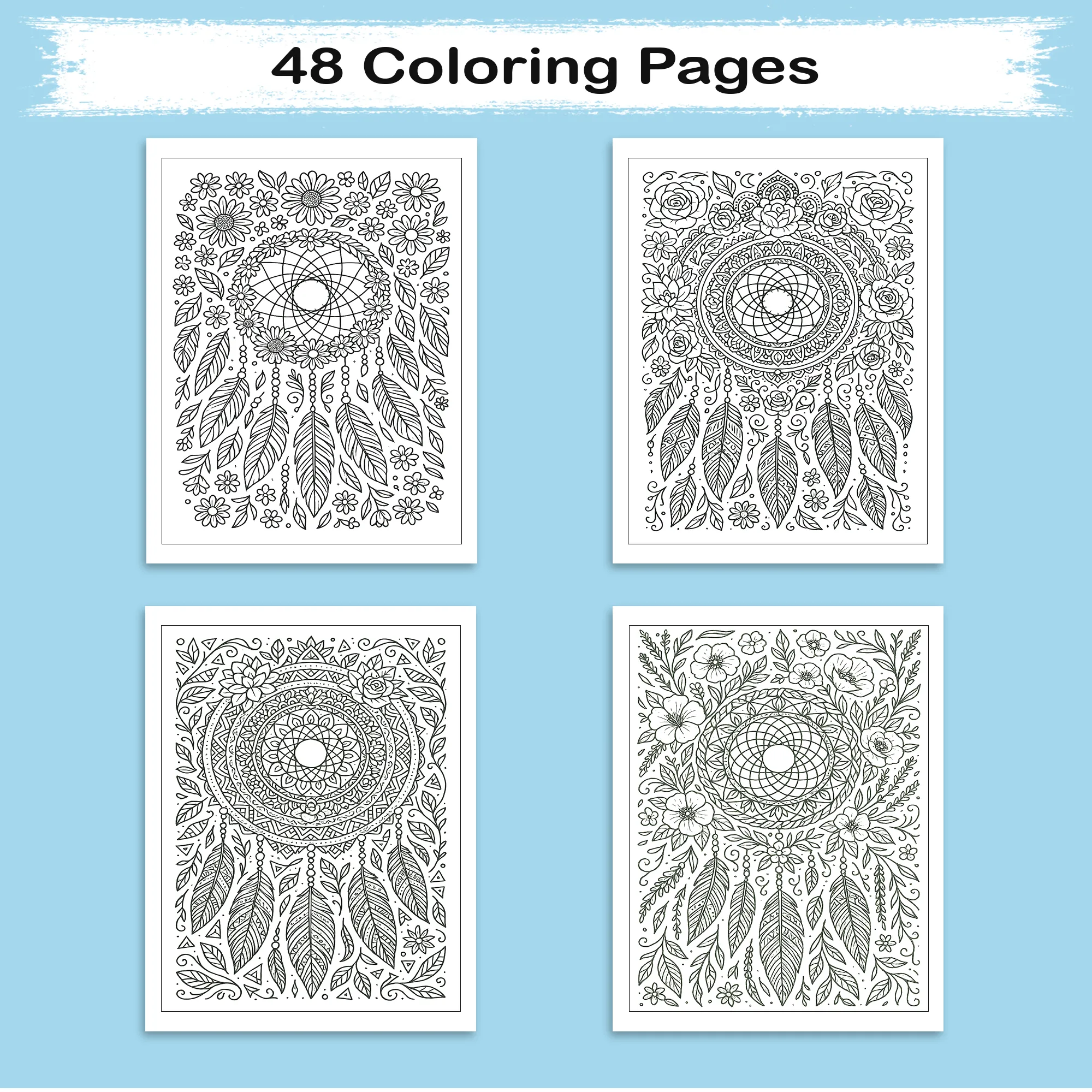 Dreamcatcher Bloom Mandalas Coloring Pages – 48 Intricate Boho Floral Designs for Adults - image 3