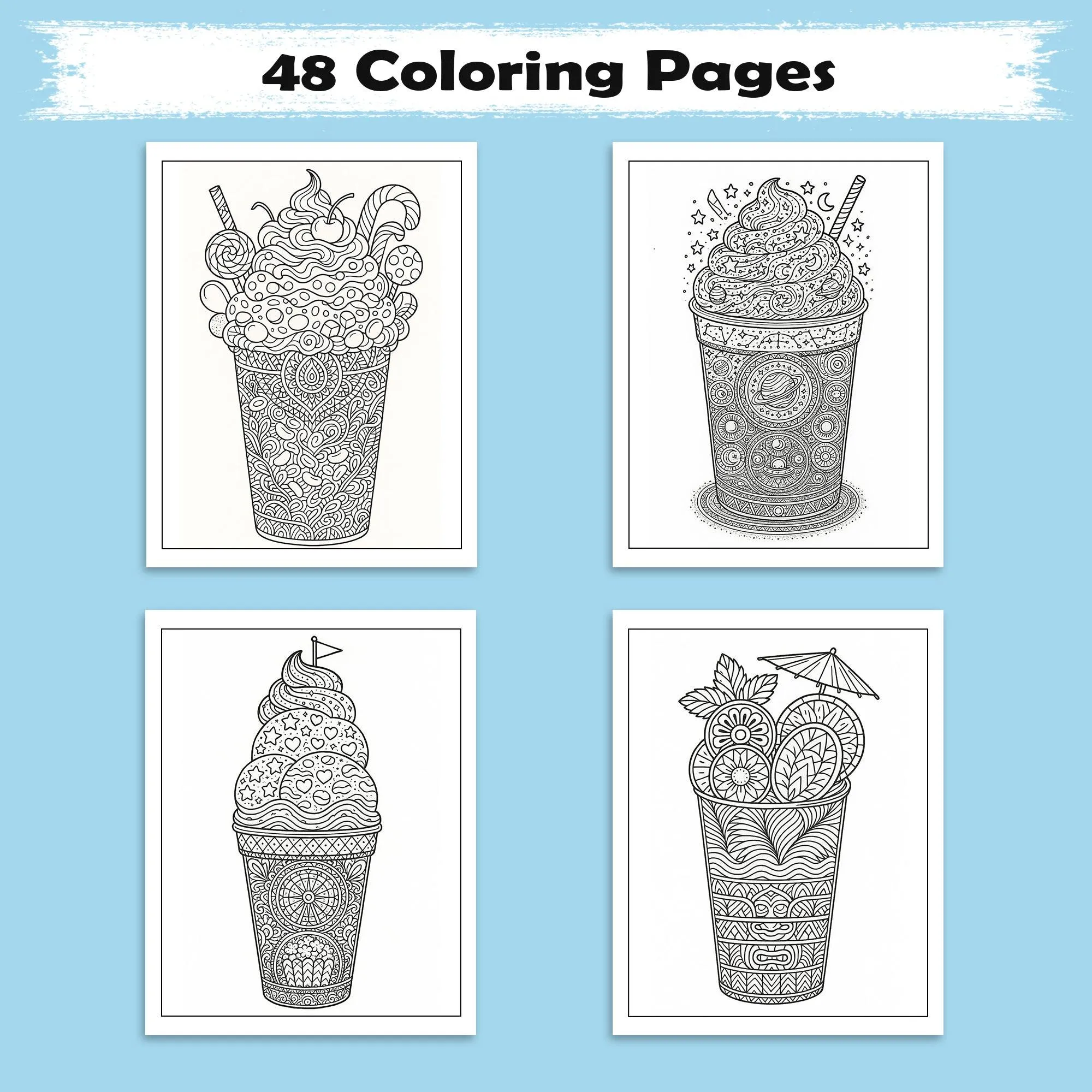 Fantasy Desserts & Drinks Mandala Coloring Pages – 48 Intricate Tropical and Space-Themed Treats for Adults - image 2