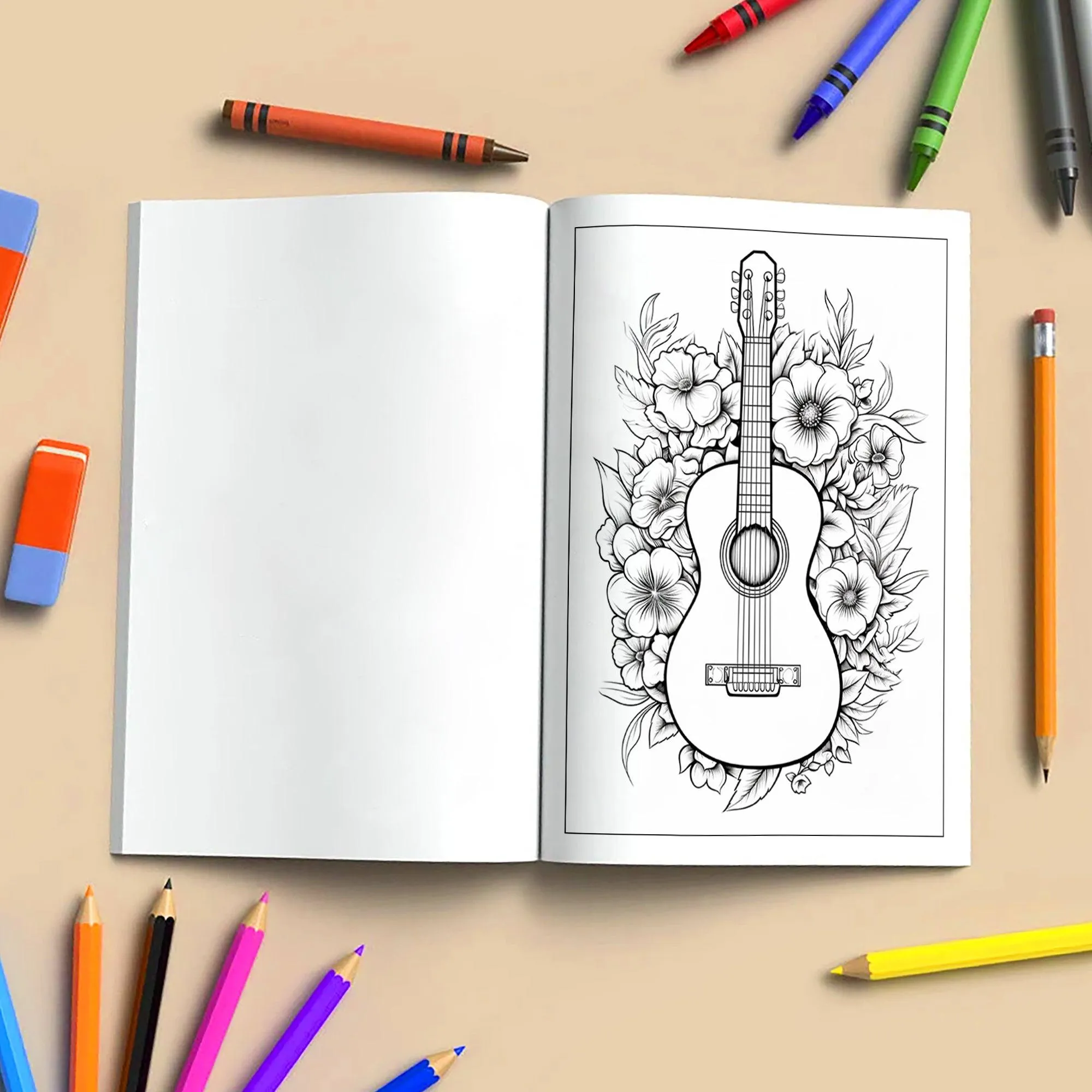 Melody in Bloom Coloring Pages – 48 Guitar and Flower Designs for Adults - image 4