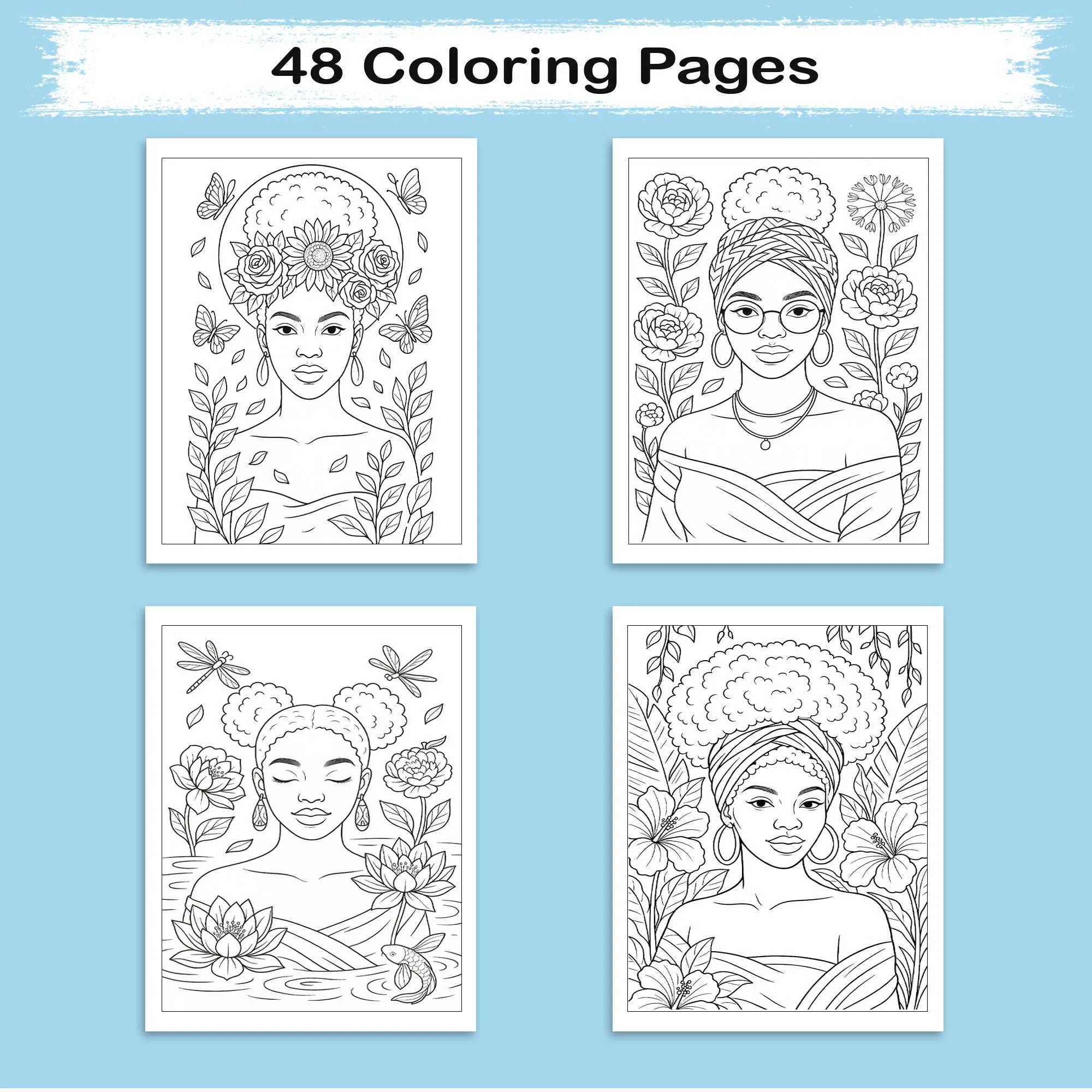 Beautiful Black Queens Coloring Pages – 48 Pages – Regal, Empowering, Afrocentric Beauty – For Adults - image 3