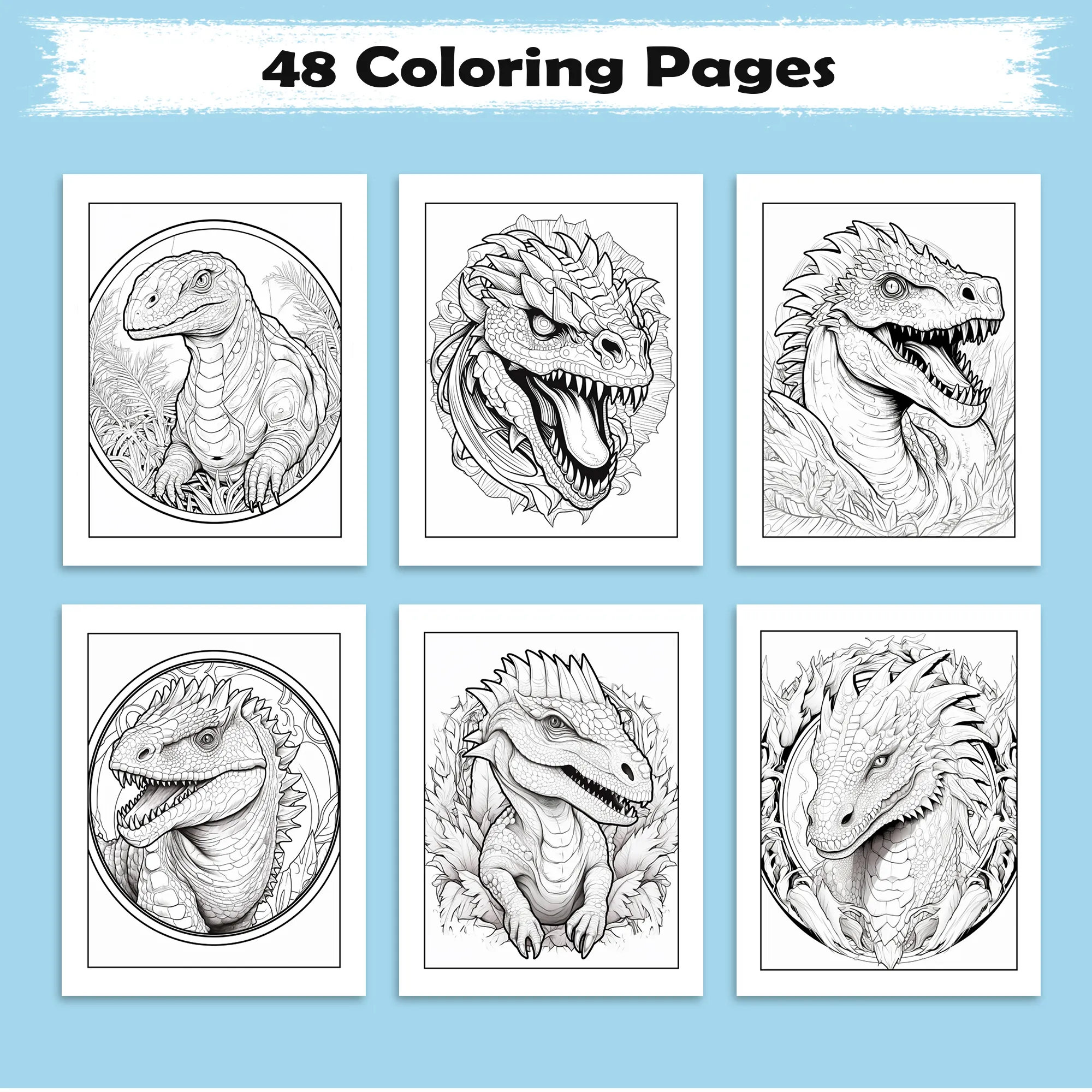 Dinosaur Mandala Adventure Coloring Pages – 48 Unique Dinosaur Designs for Kids & Adults - image 3