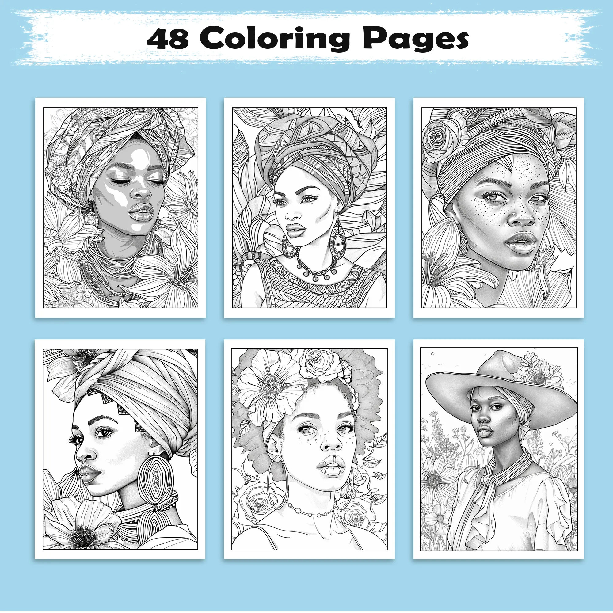 Crowned in Culture Coloring Pages – 48 Pages – African-Inspired Fashion & Natural Beauty for Adults - image 3