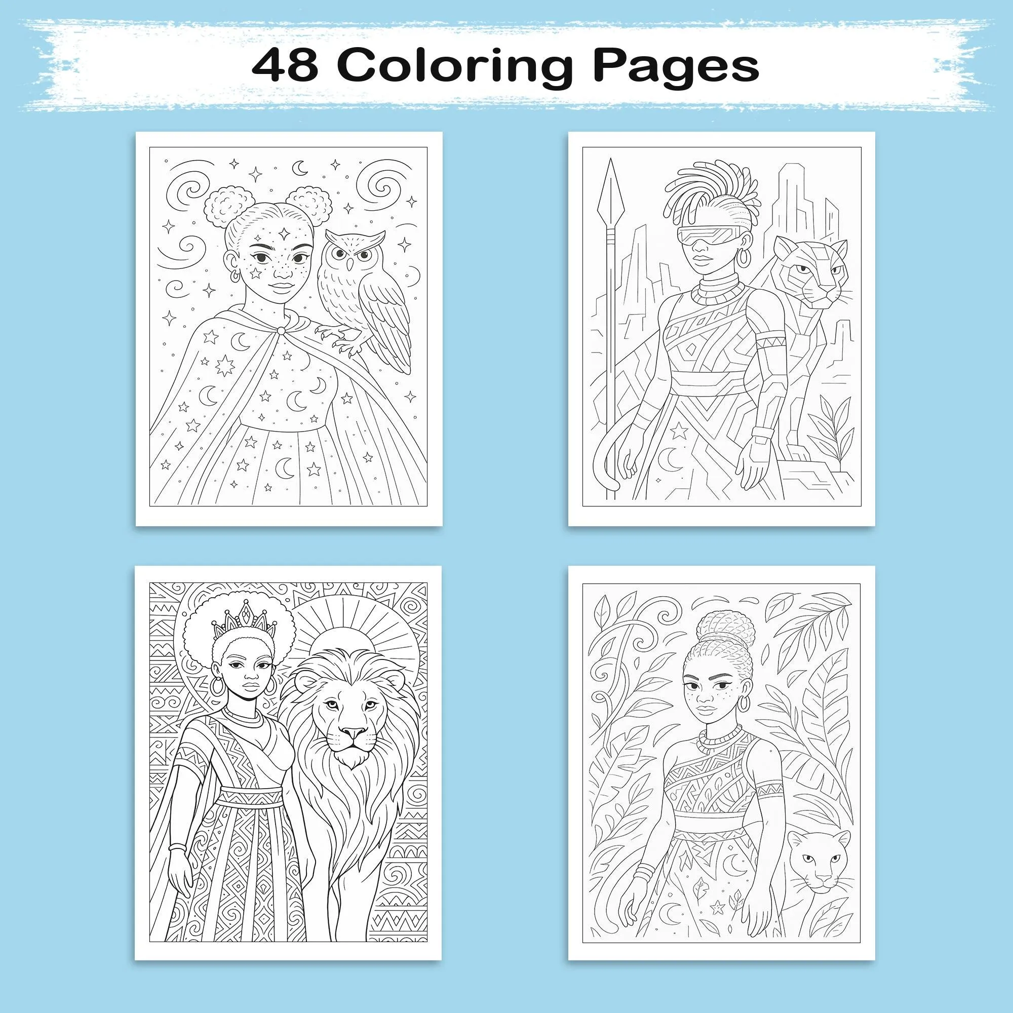 Afrofuturistic Queens Coloring Pages – 48 Pages – Futuristic, Powerful, Black Girl Magic – For Adults - image 4