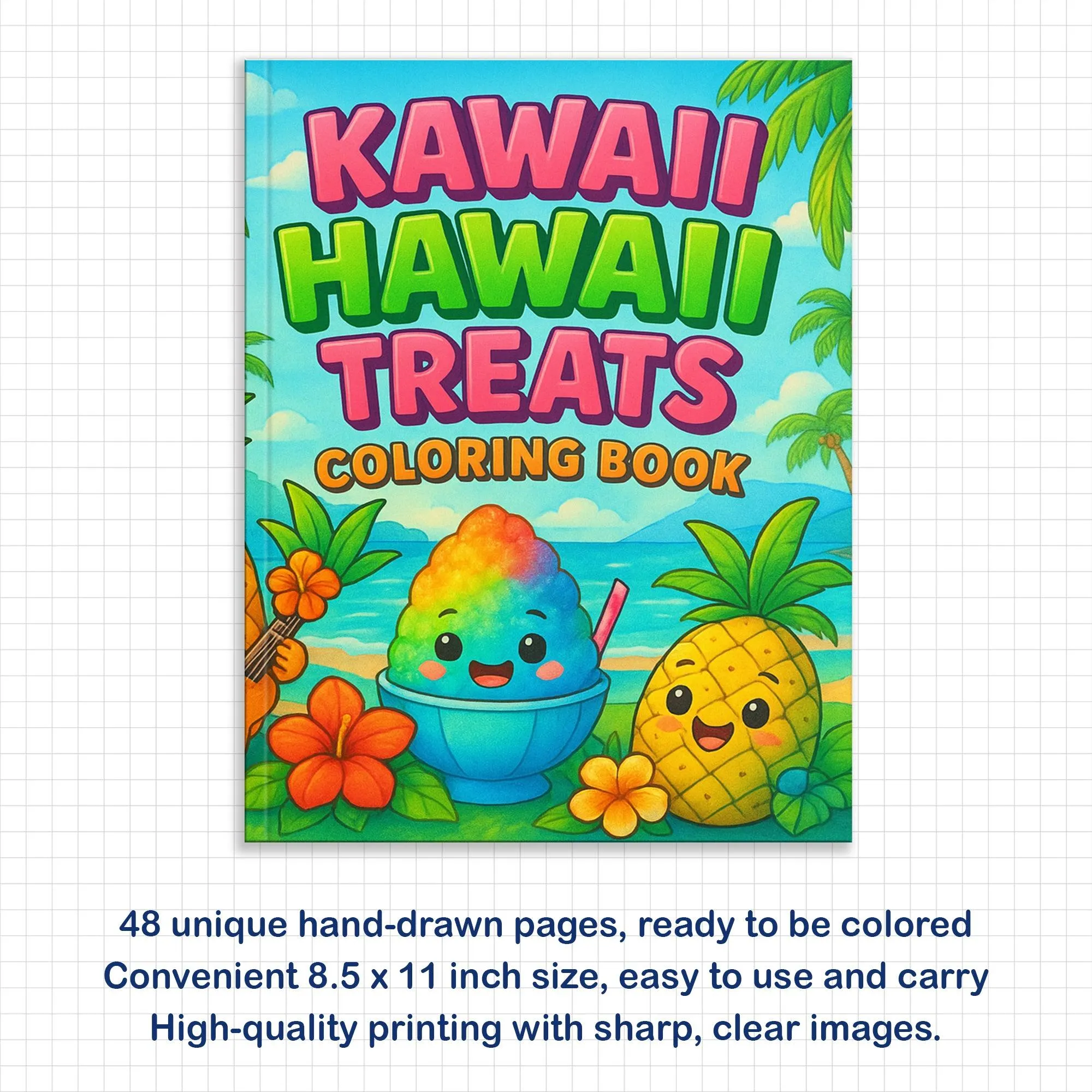 Kawaii Hawaii Treats Coloring Pages – 48 Cute Tropical Snack Illustrations for Kids - image 3