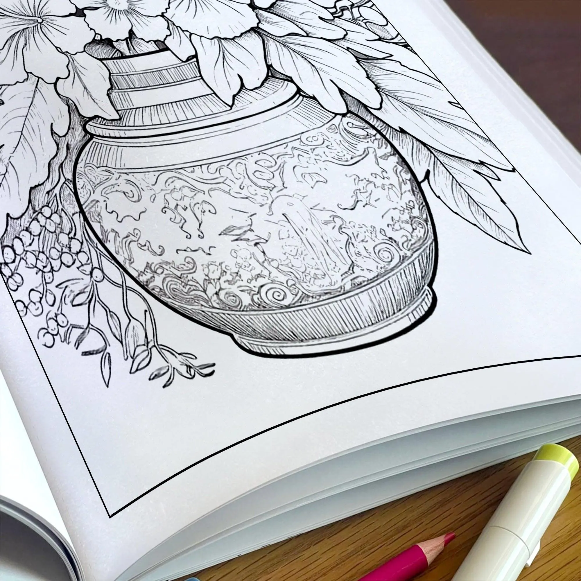 Framed Blooms Vase Coloring Pages – 48 Pages – Beautiful Flowers, Artistic Frames, Vase Designs – For Adults - image 5