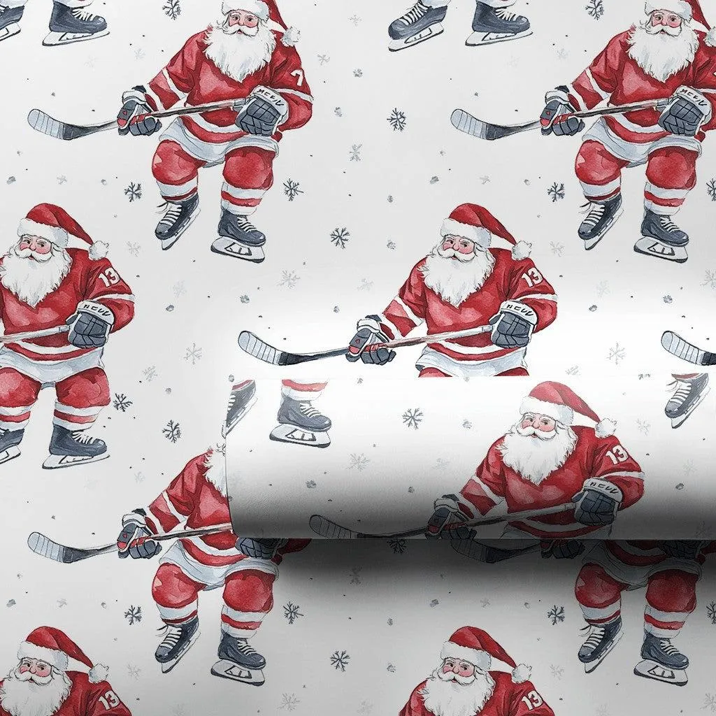Hockey Santa Wrapping Paper, 13 Claus Playing Ice Watercolor on White Gift Wrapping Paper, Gift Wrap for Players, Coaches and Sports Fans - image 5