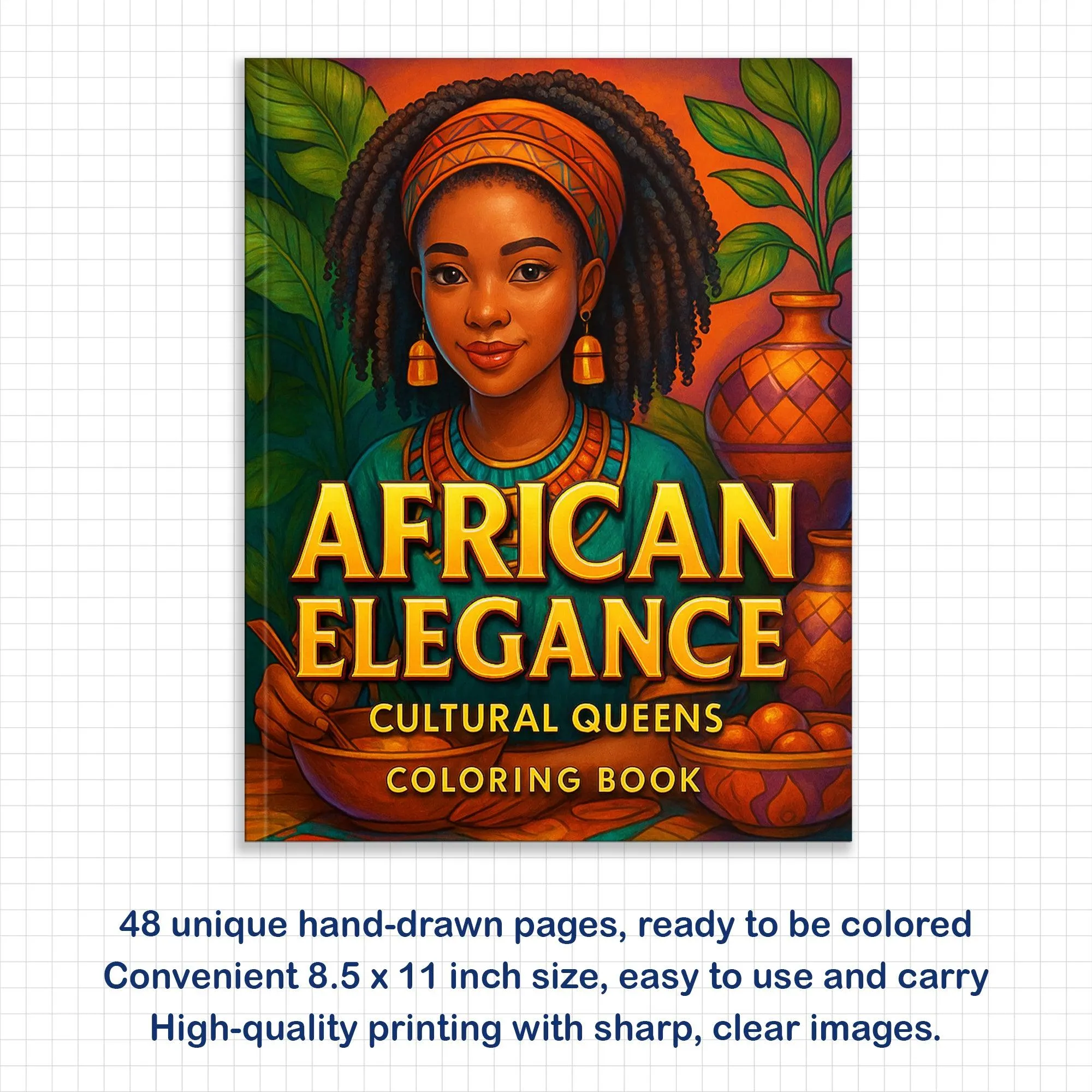 African Elegance Coloring Pages – 48 Pages – Beautiful Cultural Queens Portraits – For Adults - image 2