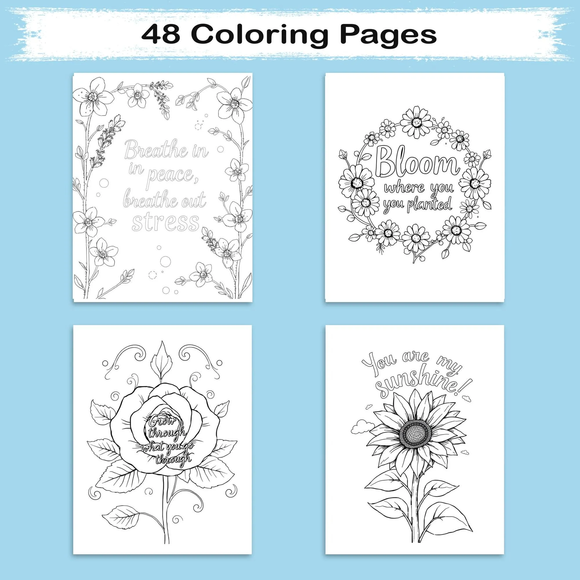 Bloom with Words – Flower Coloring Pages – 48 Pages – Inspiring Quotes Framed by Elegant Florals – For Adults - image 2