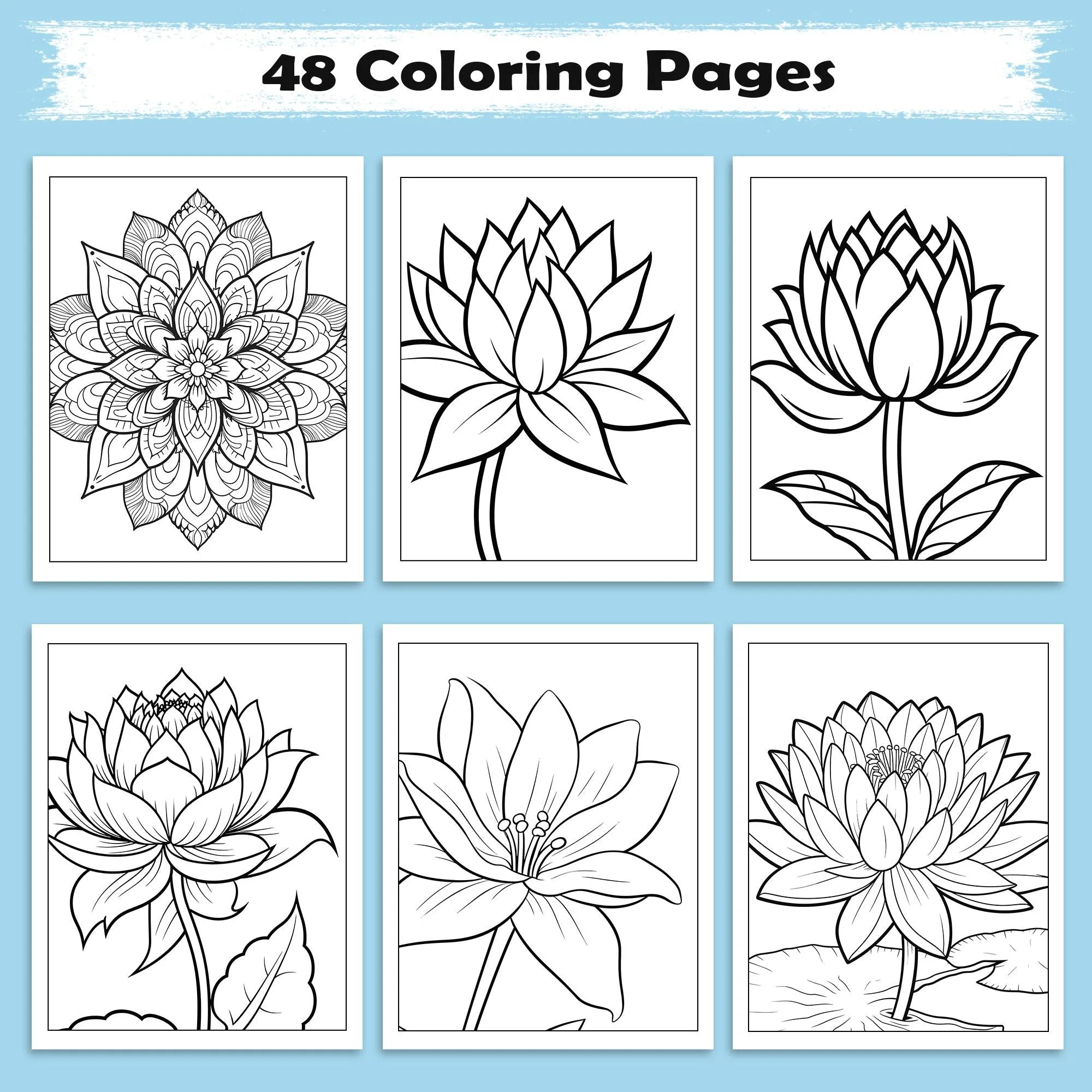 Tranquil Blooms Zen Coloring Pages – 48 Pages – Lotus Flowers, Calm Mandalas, Nature Harmony – For Adults - image 3