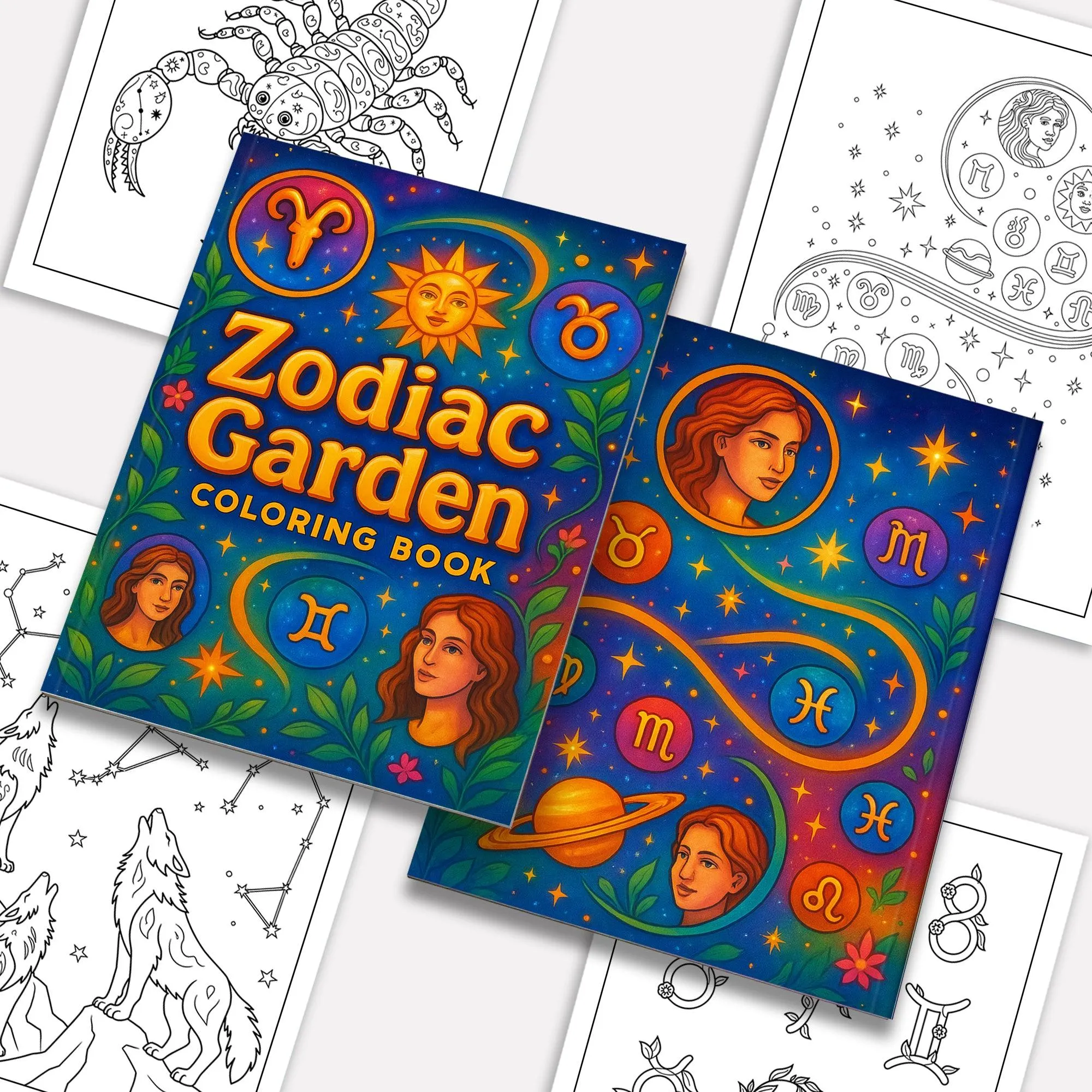 Zodiac Garden Coloring Pages – 48 Pages – A Whimsical Astrology Coloring Book – For Adults