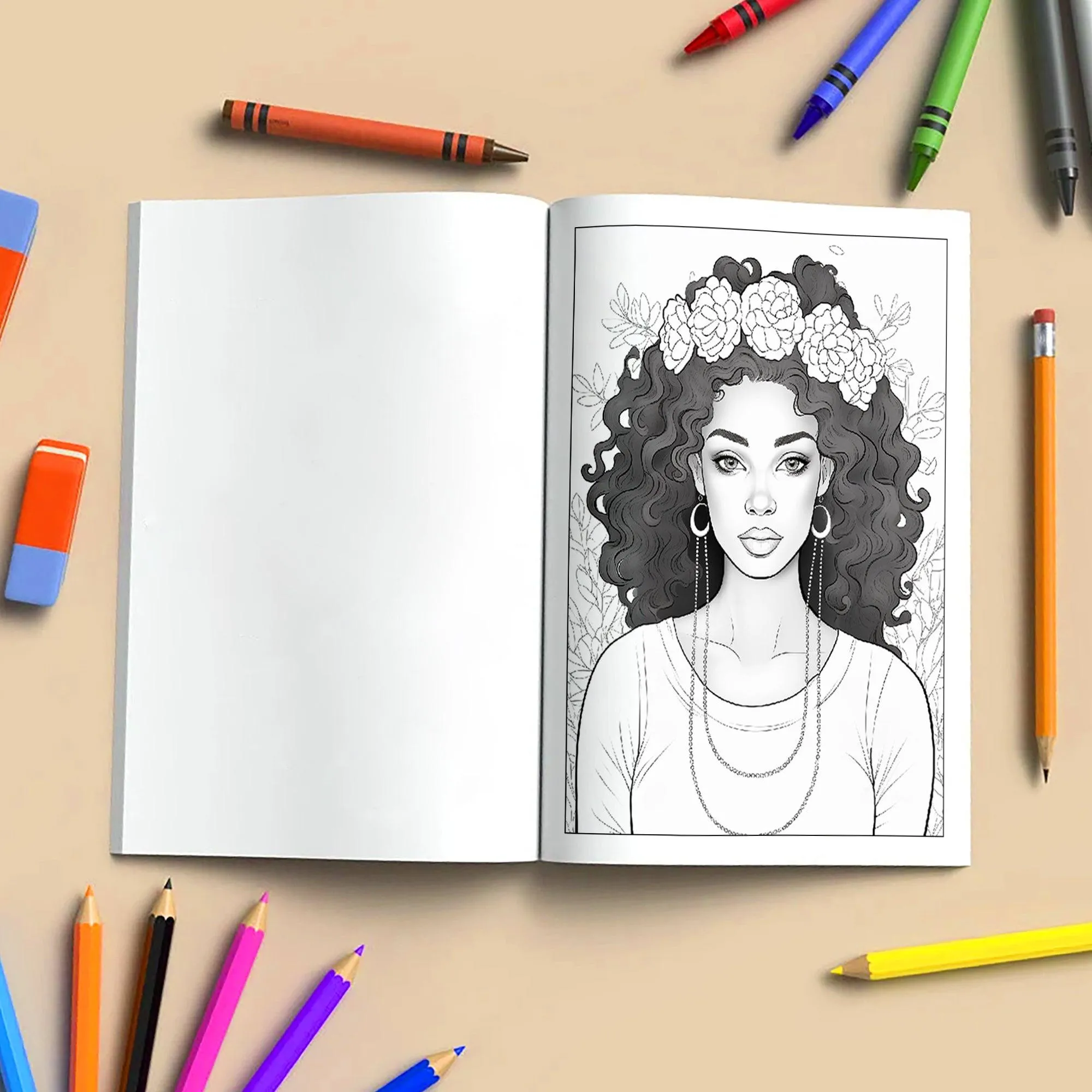Blossom Queens Coloring Pages – 48 Floral Portraits of Black Women for Adults - image 4