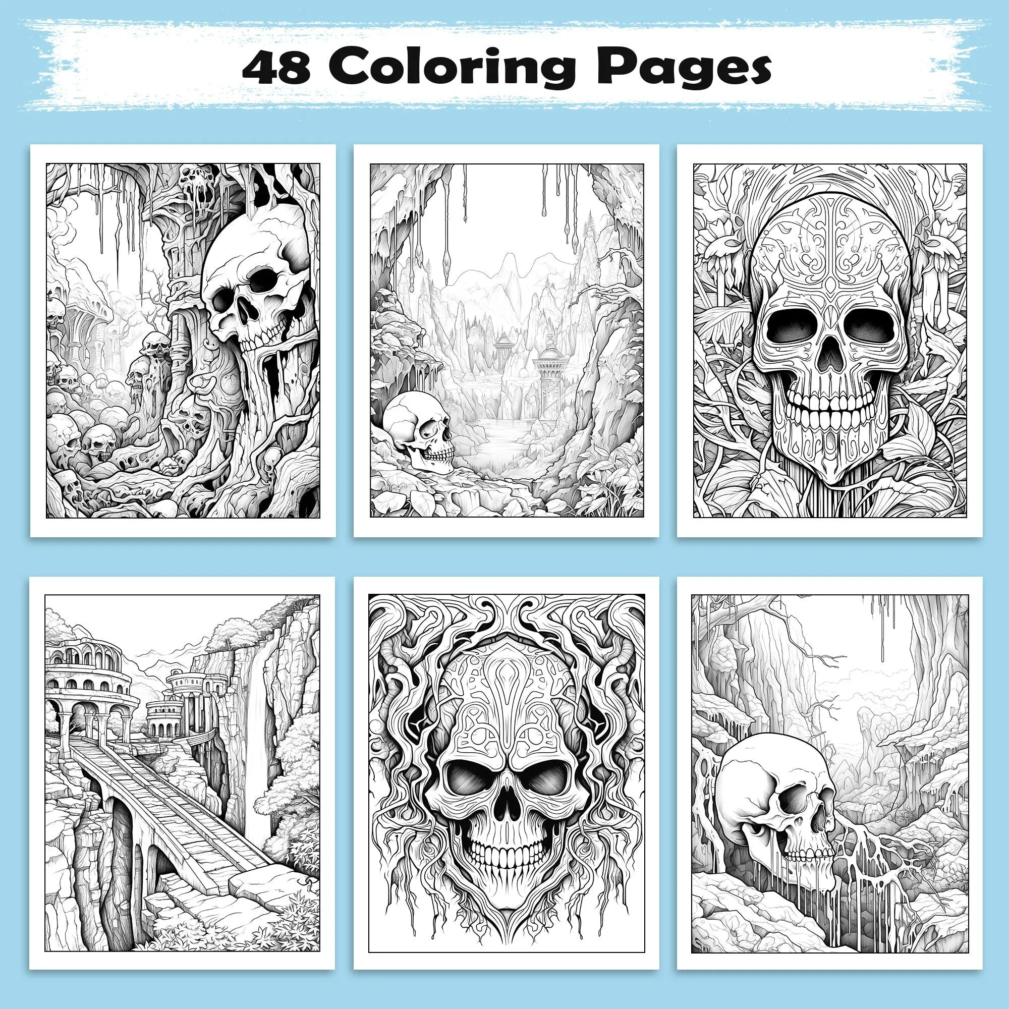 Whispers of the Dead Coloring Pages – 48 Gothic Skull Designs – For Adults - image 3