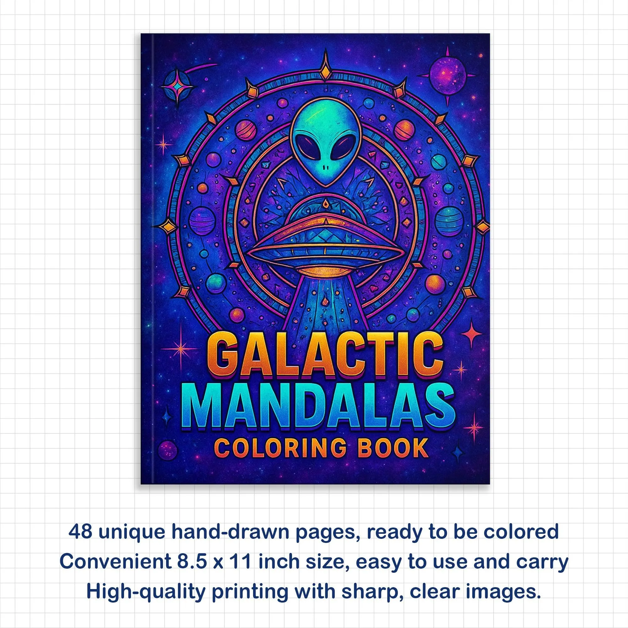 Galactic Mandalas – Mandala Coloring Pages – 48 Pages – UFOs, Aliens, Meteors & Cosmic Symbols – For Adults - image 3