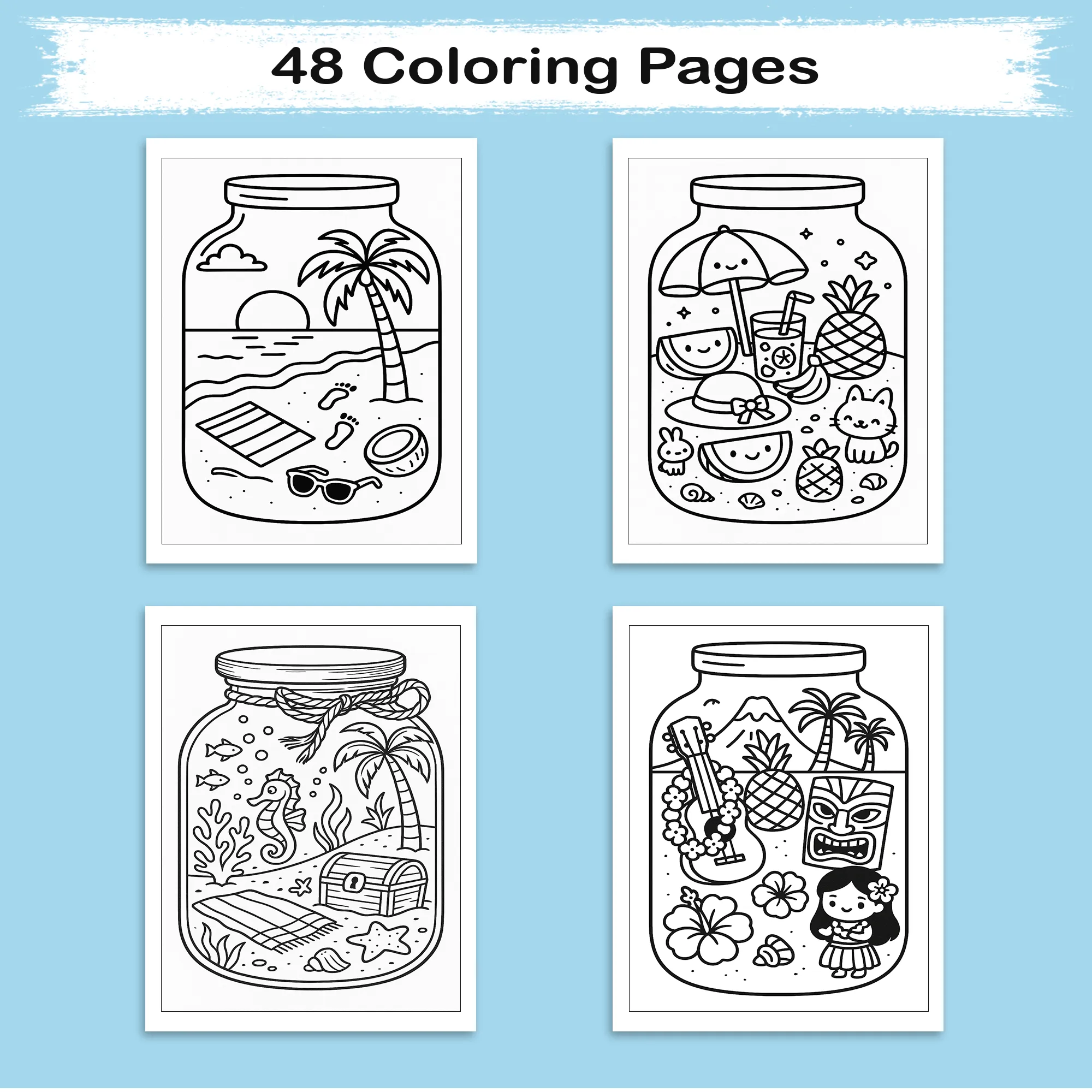 Hawaii in a Jar Coloring Pages – 48 Pages – Whimsical, Relaxing, Beach Aesthetic – For Adults - image 4