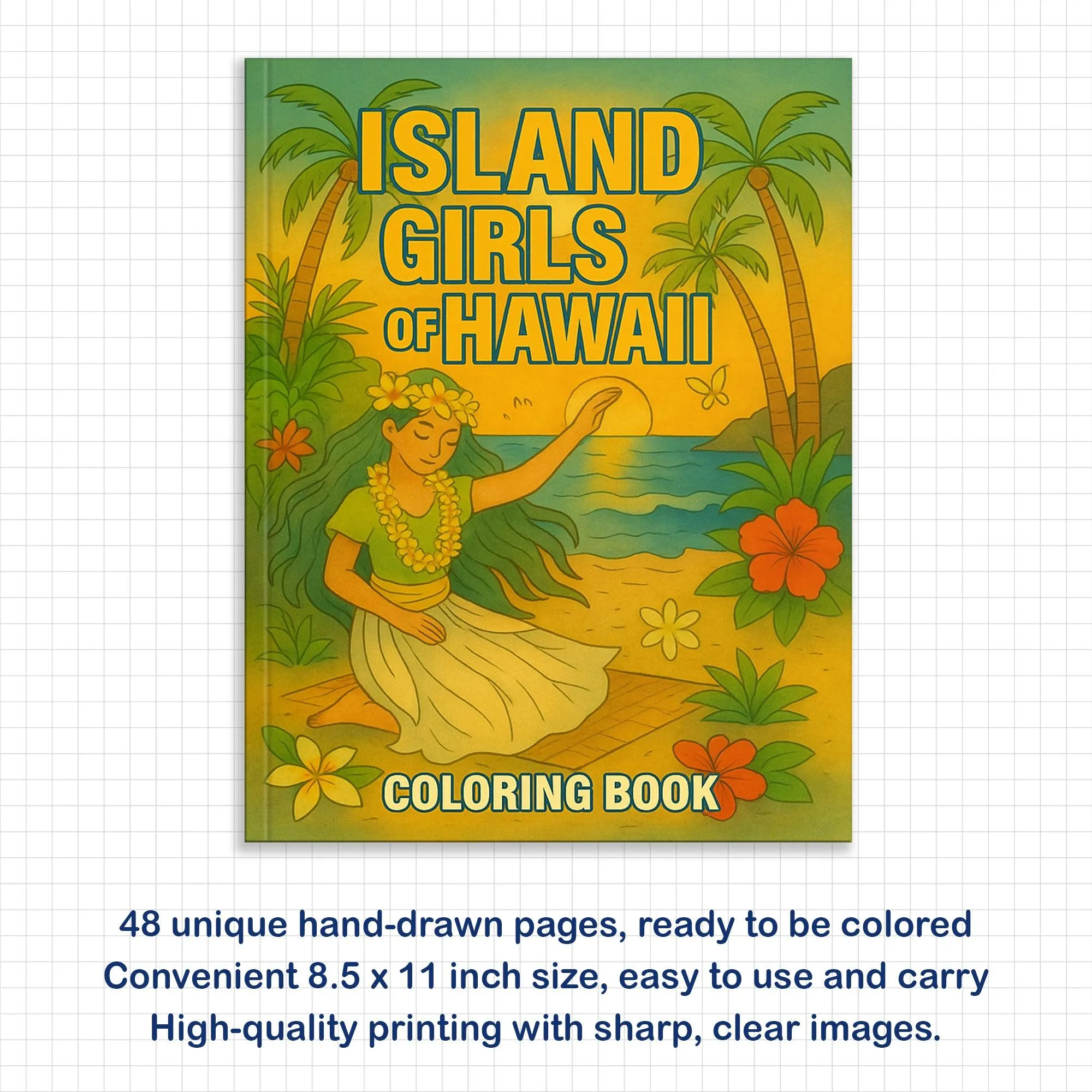 Island Girls of Hawaii Coloring Pages – 48 Tropical Portraits of Graceful Women & Scenic Views - For Adults - image 4