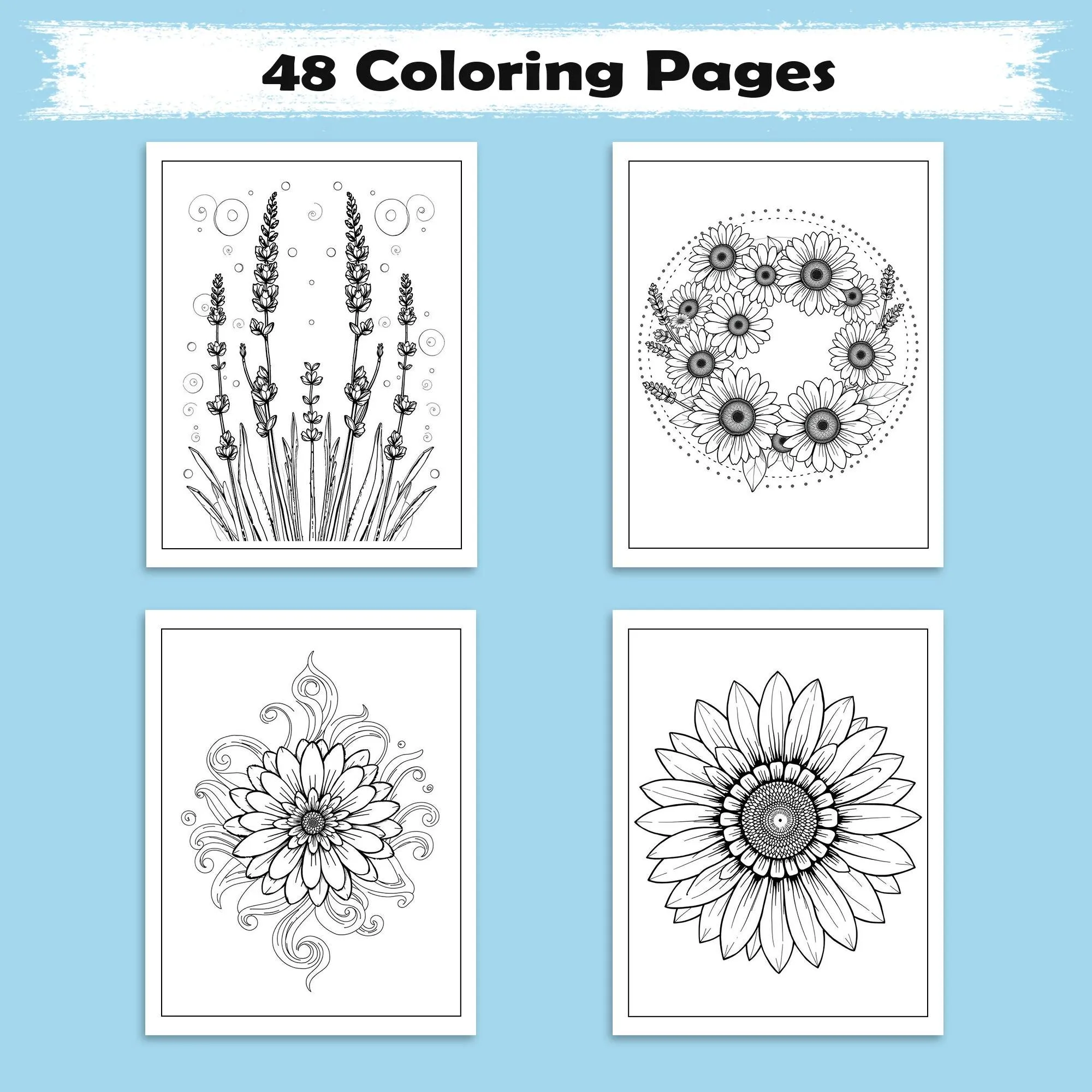 Serene Petal Patterns – Flower Coloring Pages – 48 Pages – Gentle Blooms with Elegant Waves, Circles & Light Motifs – For Adults - image 2