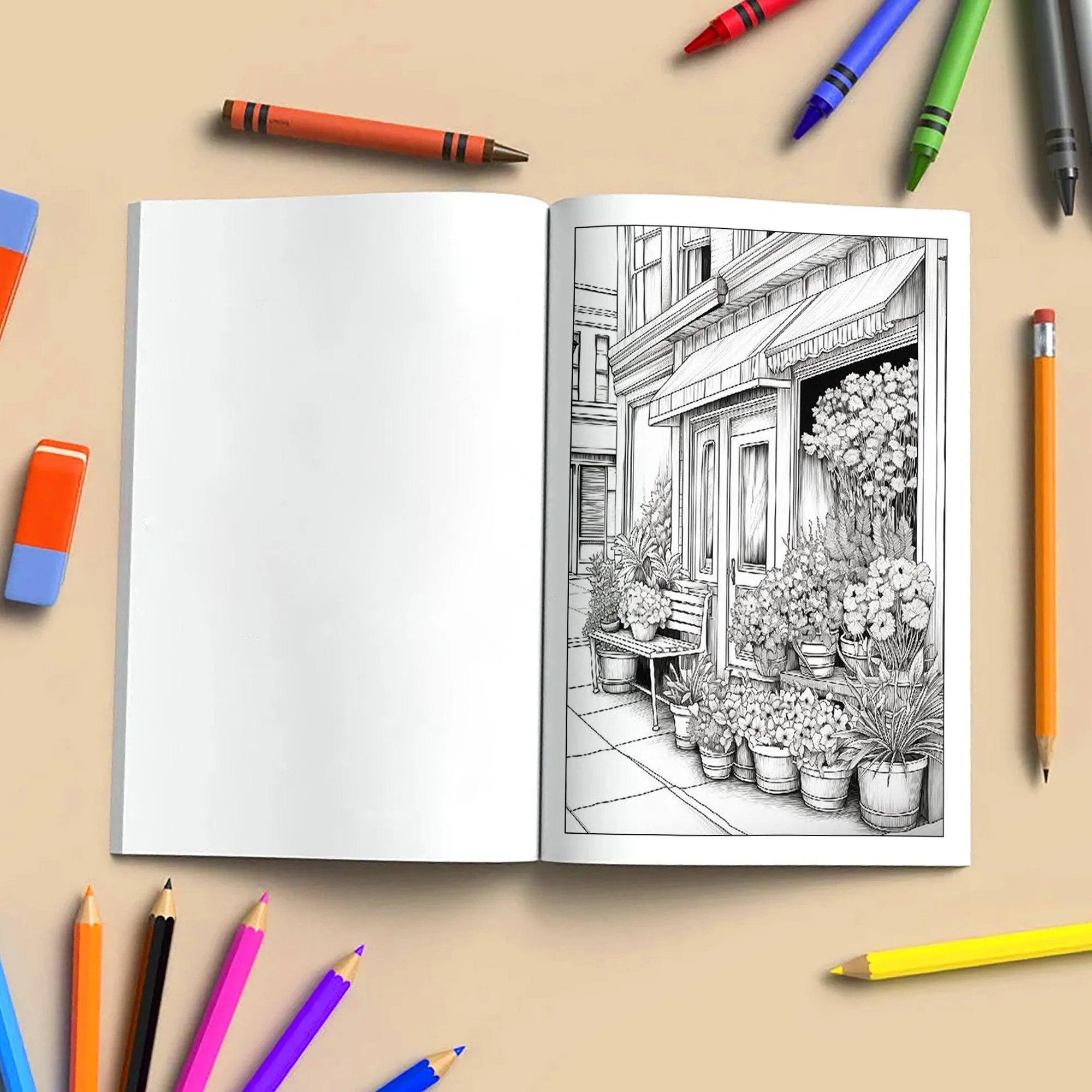 Floral Street Charm Coloring Pages – 48 Relaxing Flower Scenes for Adults - image 4