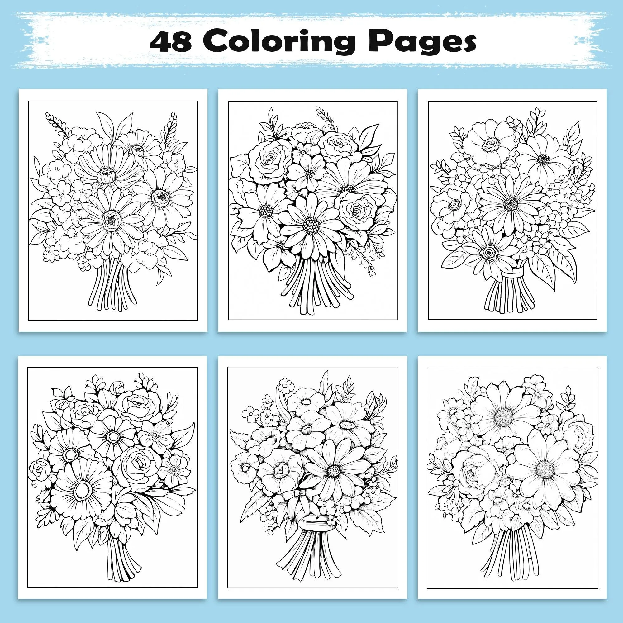 Charming Blooms Coloring Pages – 48 Pages – Flower Bunches, Leaves and Petals, Nature Art – For Adults - image 3