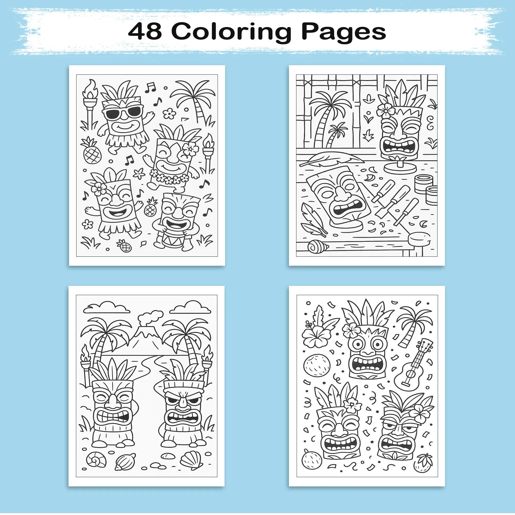 Tiki Party Vibes Coloring Pages – 48 Pages – Fun, Playful, Luau Adventures – For Kids - image 5