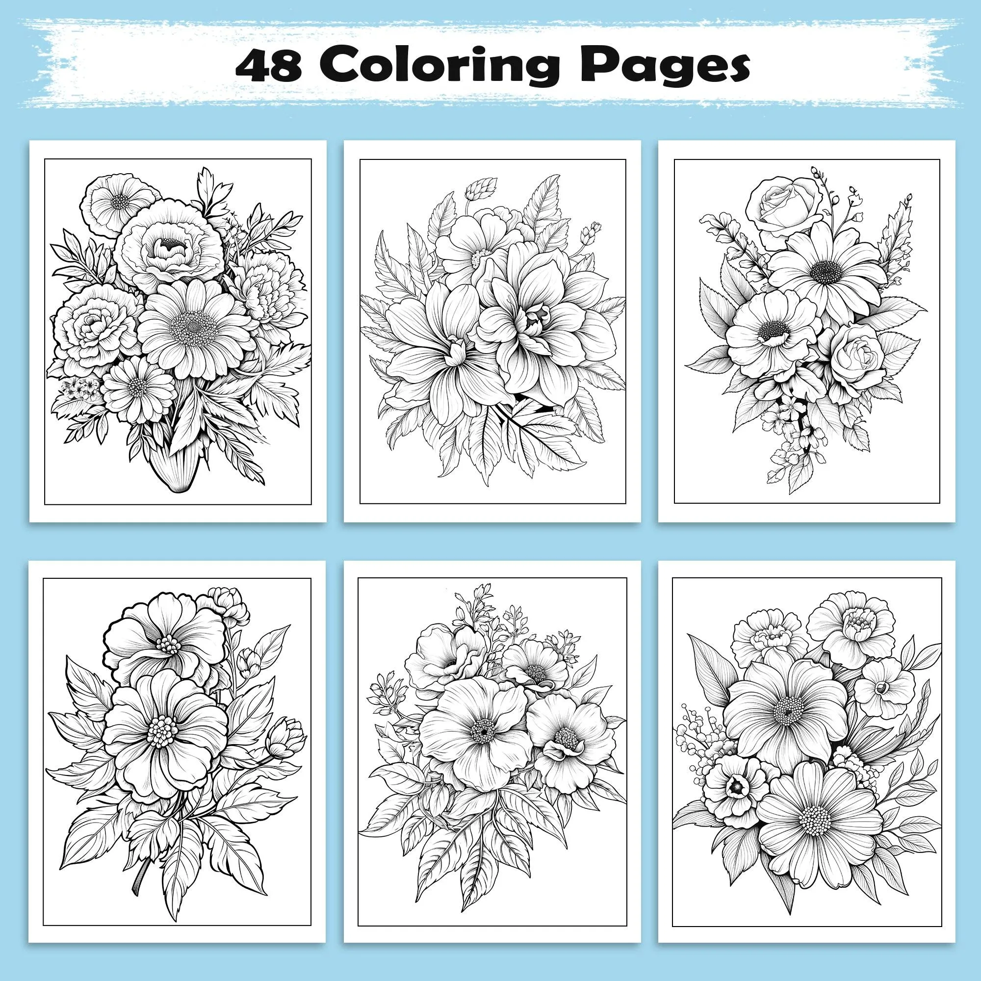 Blooming Bouquet Floral Coloring Pages – 48 Pages – Beautiful Flower Arrangements – For Adults - image 3