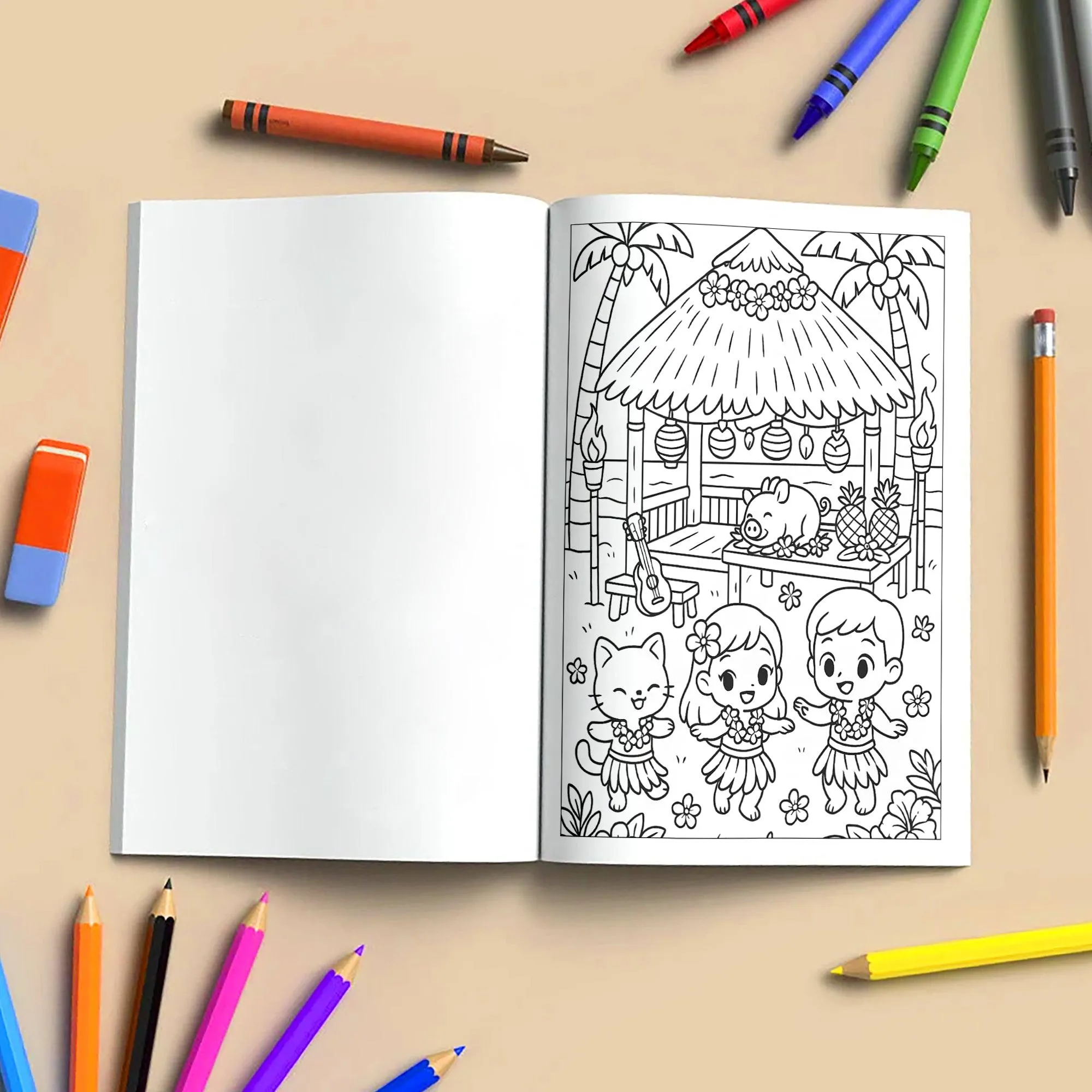 Cozy Tiki Days in Hawaii Coloring Pages – 48 Relaxing Tropical Island Scenes – For Kids - image 5