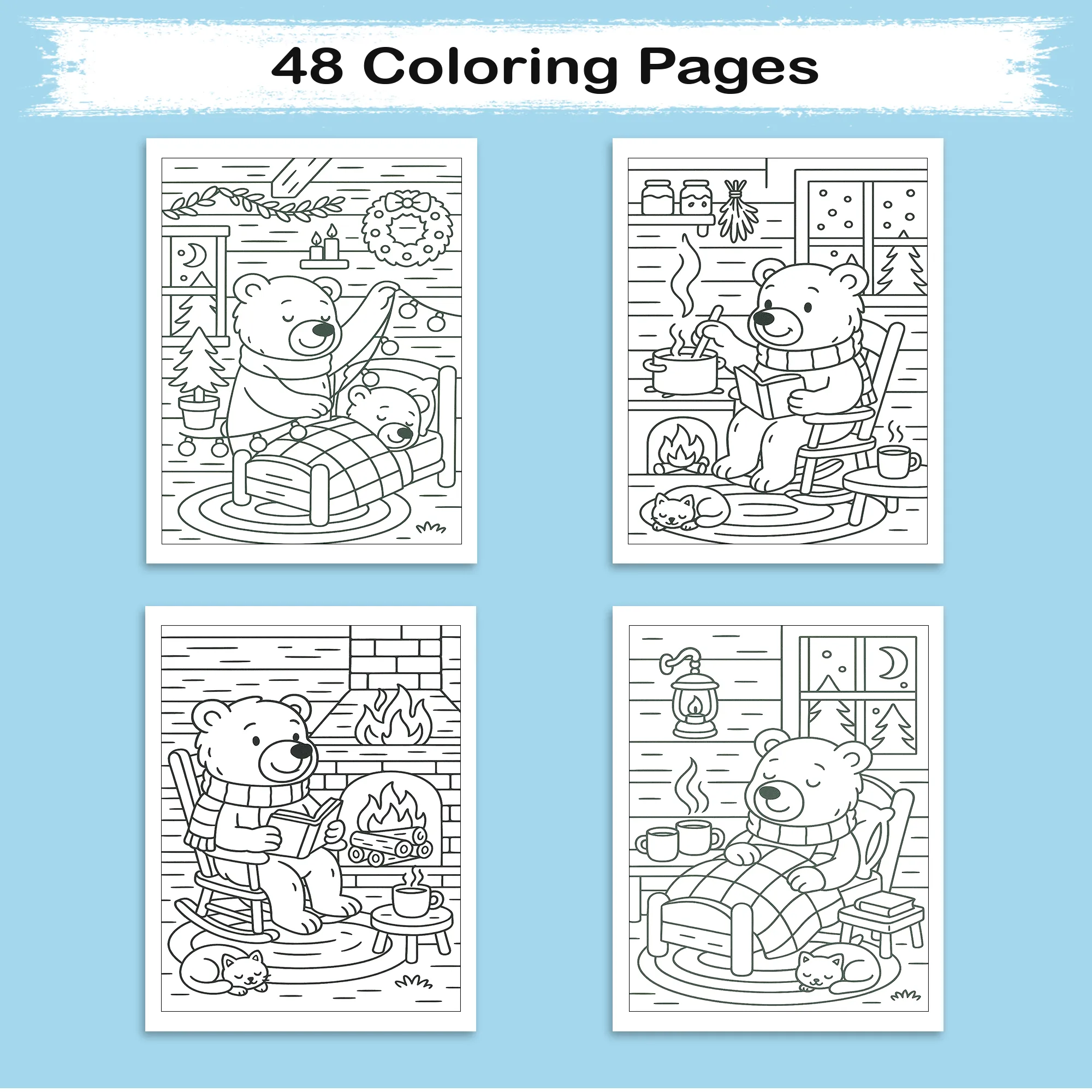 Cozy Cabin Bear – Animal Coloring Pages – 48 Pages – Warm, Rustic, Woodland Vibes – For Kids - image 3