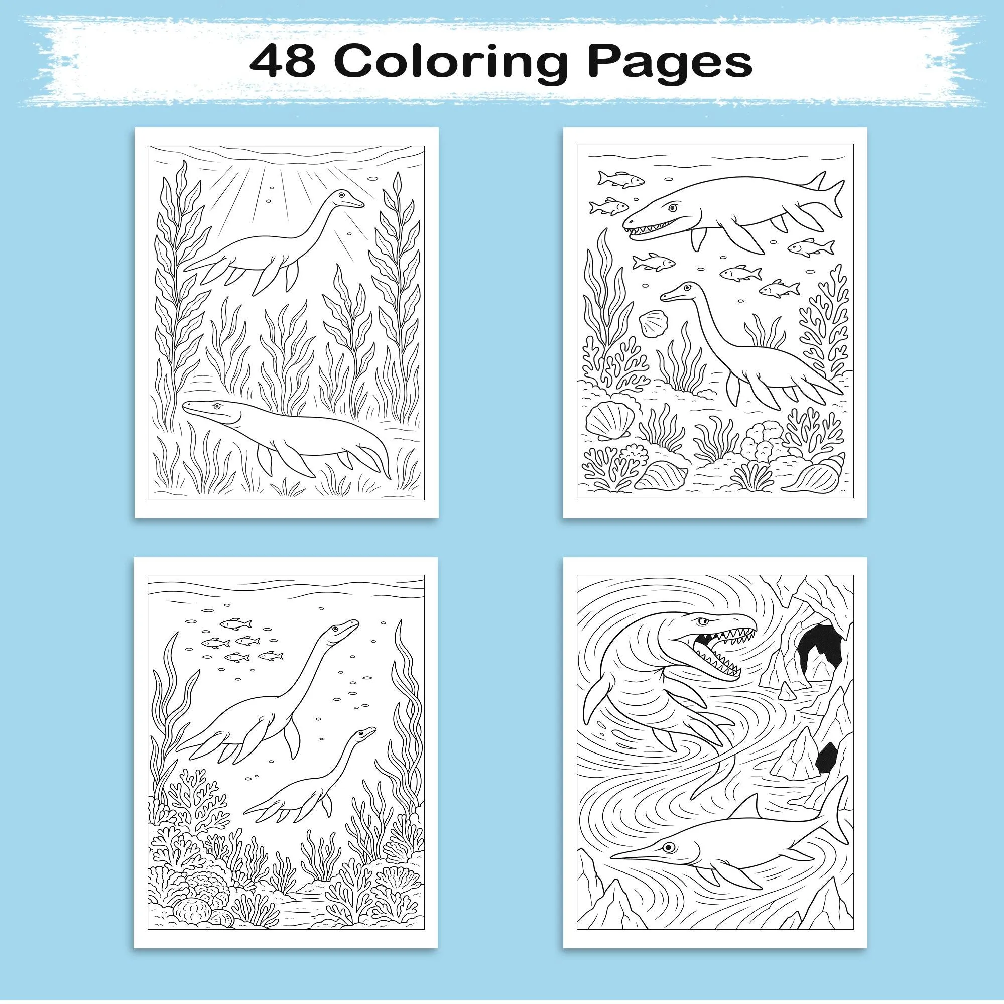 Underwater Dino Explorers – Dinosaur Coloring Pages – 48 Pages – Whimsical, Creative, Deep Sea Dinos – For All Ages - image 2