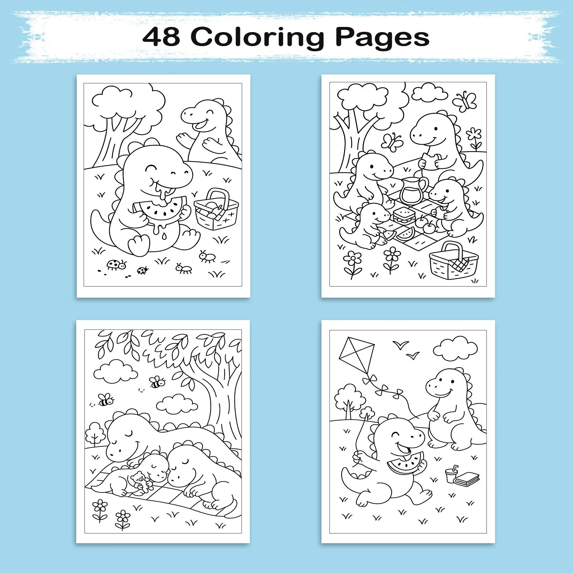 Dino Family Picnic Coloring Pages – 48 Pages – Fun, Cozy, Prehistoric Adventures – For Kids - image 4