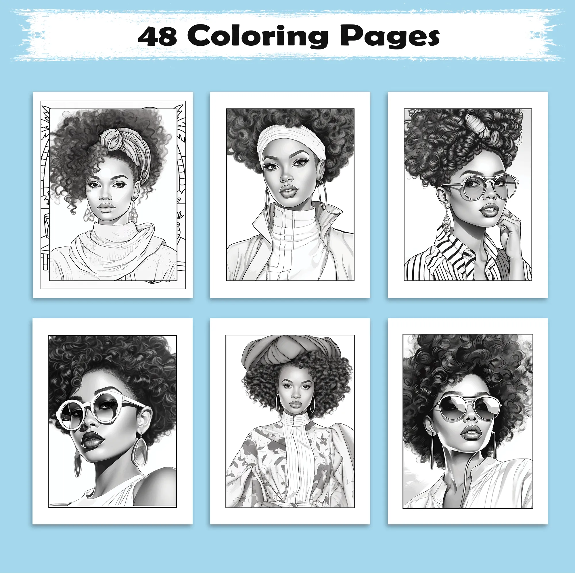 Bold & Beautiful Coloring Pages – 48 Stunning Black Girl Designs for Kids – Afro Hair, Headwraps & Big Style - image 3