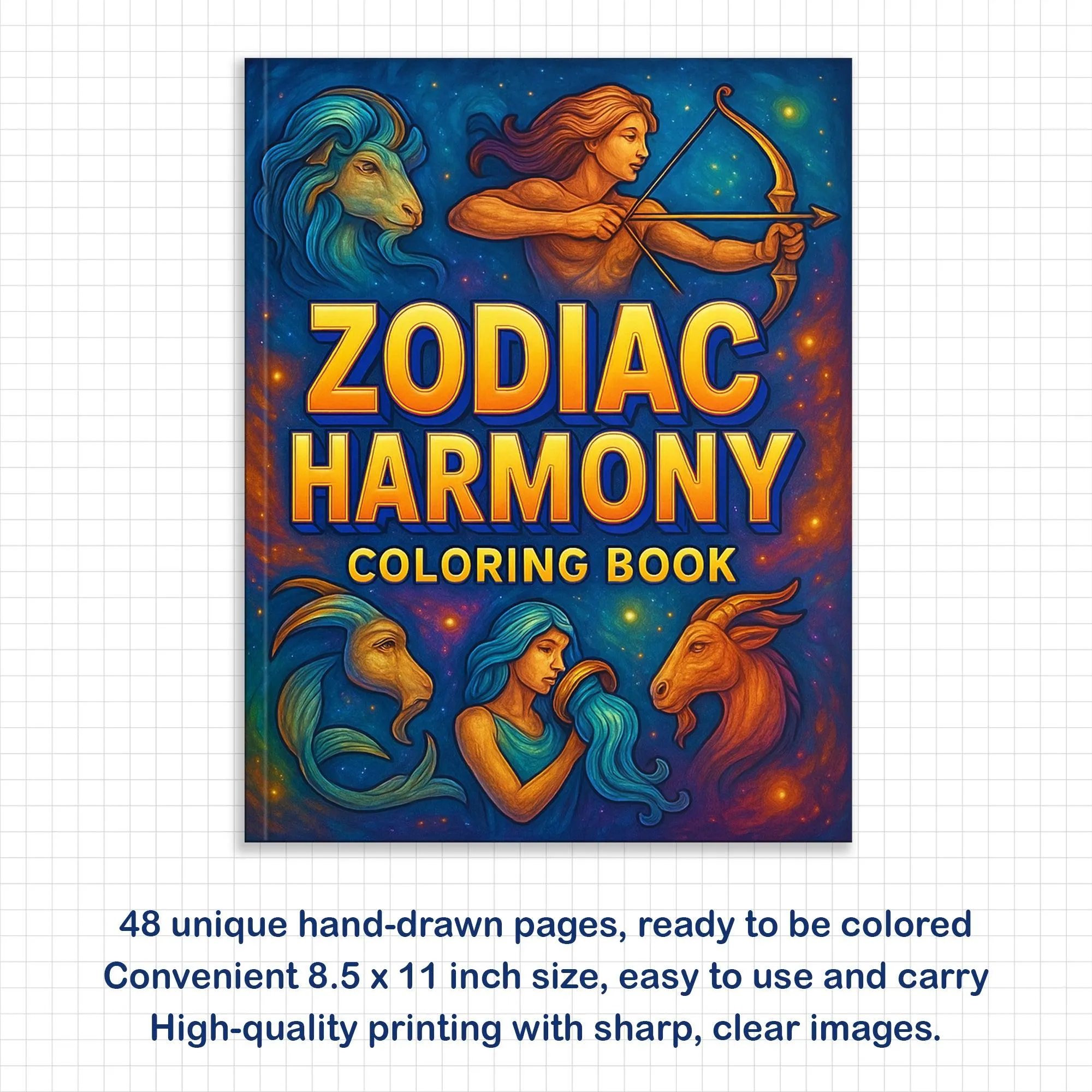 Zodiac Harmony Coloring Pages – 48 Pages – 12 Star Signs, Celestial Art, Spiritual Vibes – For Adults - image 3