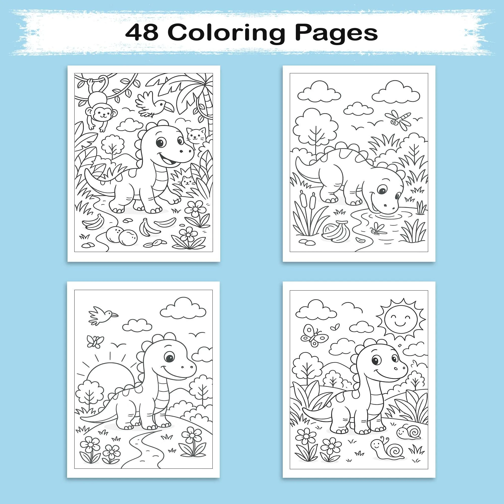 Jungle Dino Adventures Coloring Pages – 48 Pages – Fun, Wild, Prehistoric Jungle Scenes – For Kids - image 4