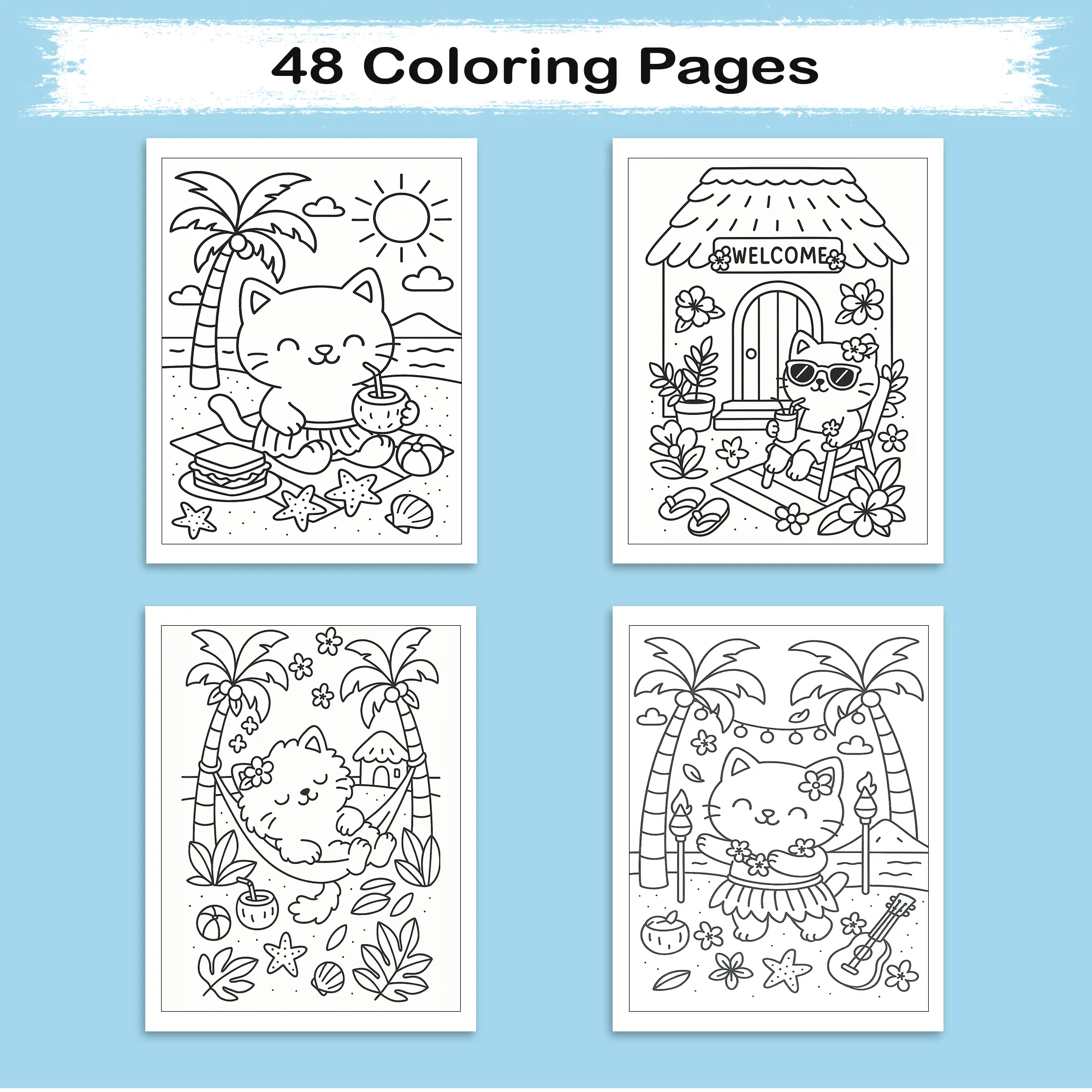 Beach Day Kitty Coloring Pages – 48 Cute & Fun Designs for Kids - image 4