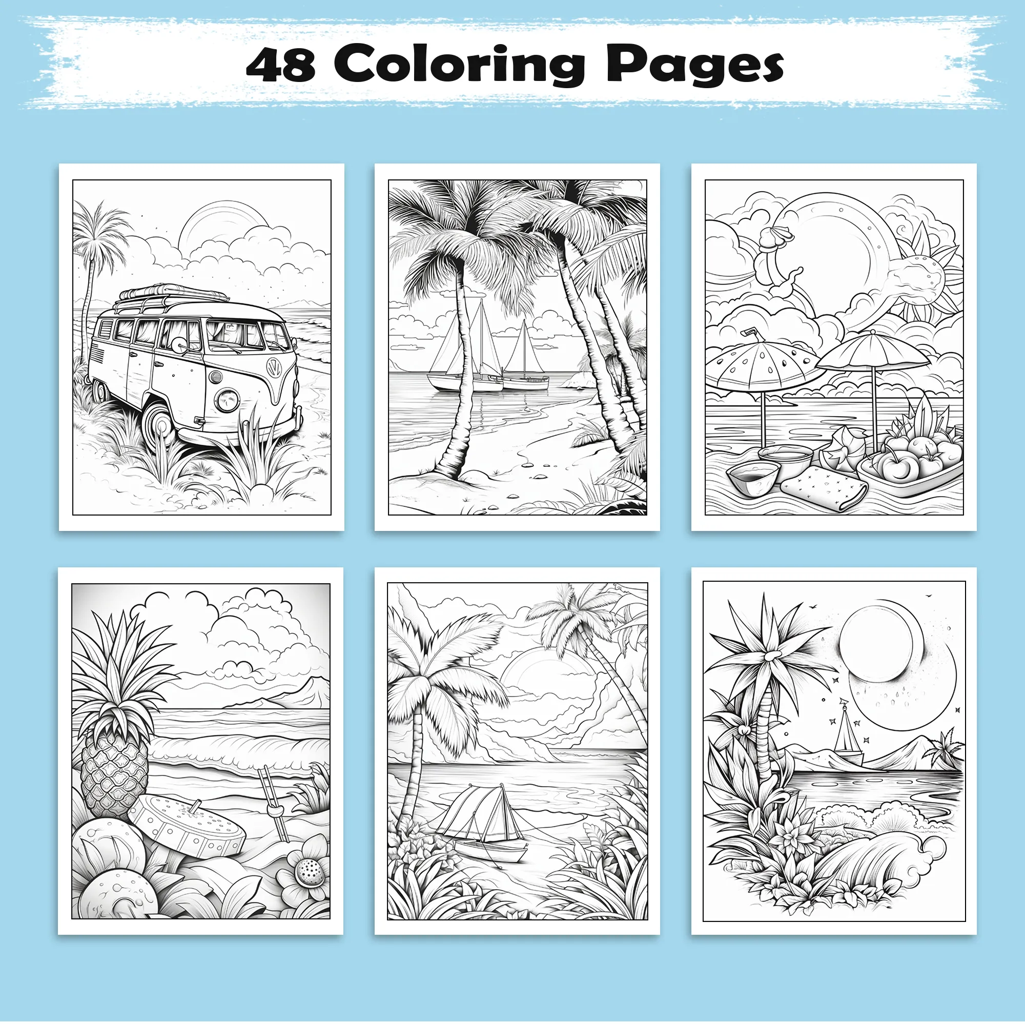 Tranquil Shores Hawaii Coloring Pages – 48 Serene Ocean and Palm Tree Scenes for Adults - image 3