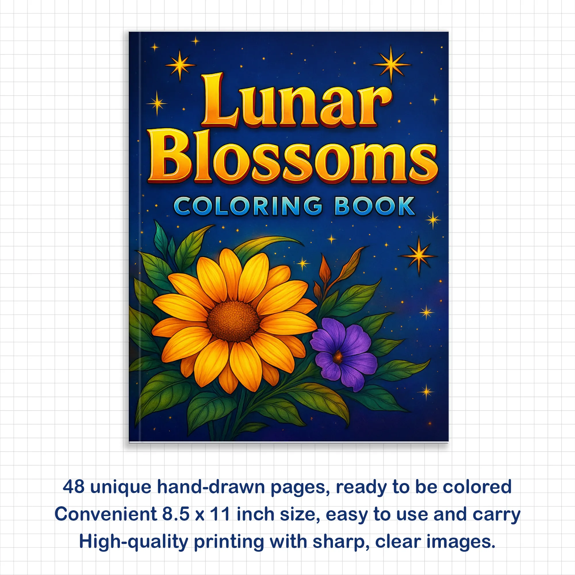 Lunar Blossoms – Flower and Moon Coloring Pages – 48 Pages – Ethereal, Dreamy, Celestial Floral Scenes – For Adults - image 2