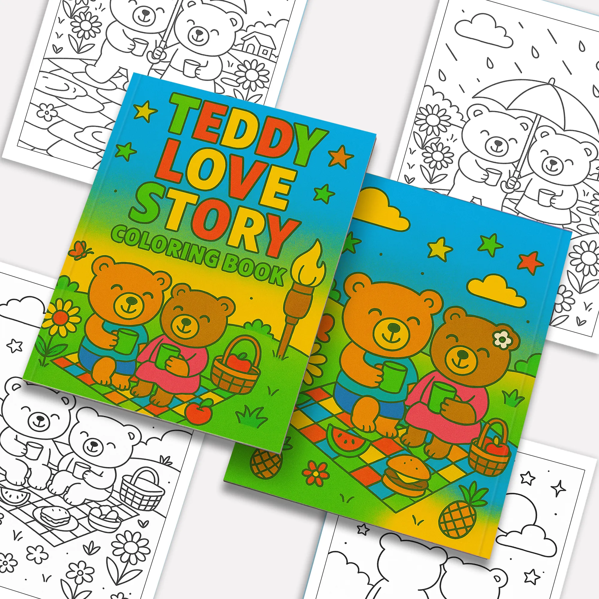 Teddy Love Story – Animal Coloring Pages – 48 Pages – Cute, Cozy, Heartwarming Moments – For Kids