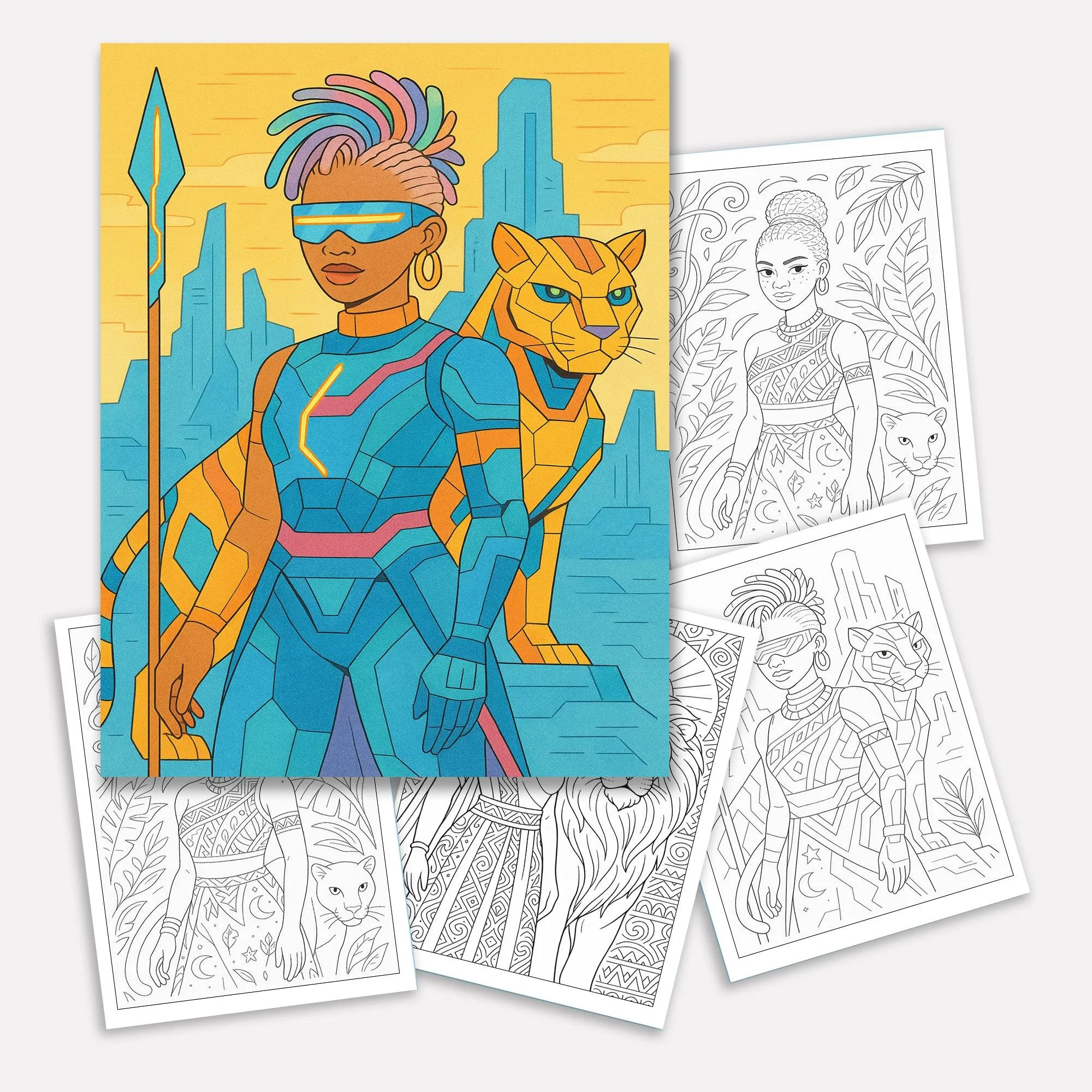 Afrofuturistic Queens Coloring Pages – 48 Pages – Futuristic, Powerful, Black Girl Magic – For Adults - image 2